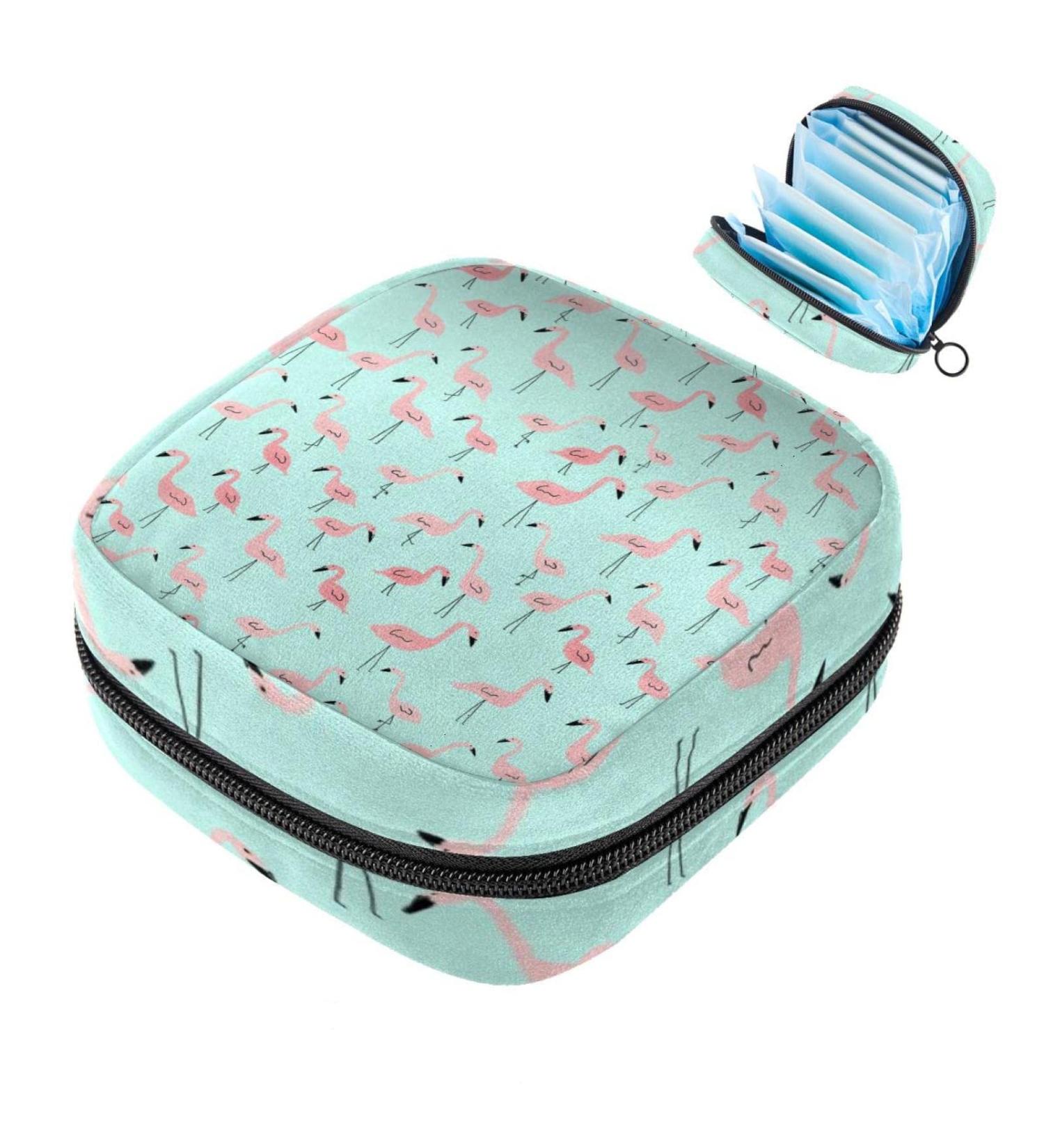 Menstrual Pad Bag with Zipper - Pink Flamingo Ladies Napkin Pouch & Tampons Collection for Women & Girls - Buy Online on GoSupps.com