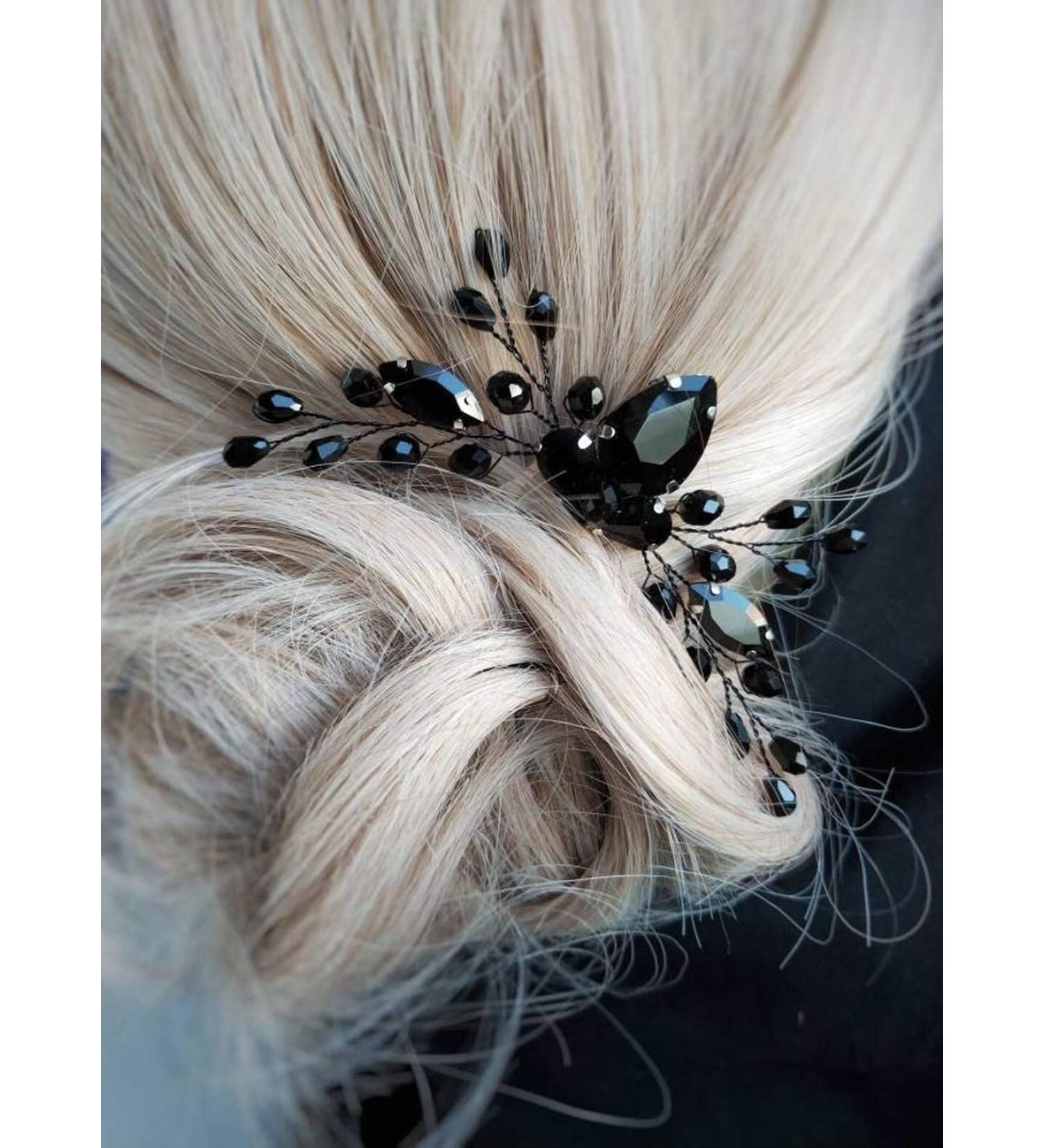 Beryuan Rhinestone Onyx Black Teardrop Hair Comb - Bridal Wedding Accessory - Buy Online on GoSupps.com