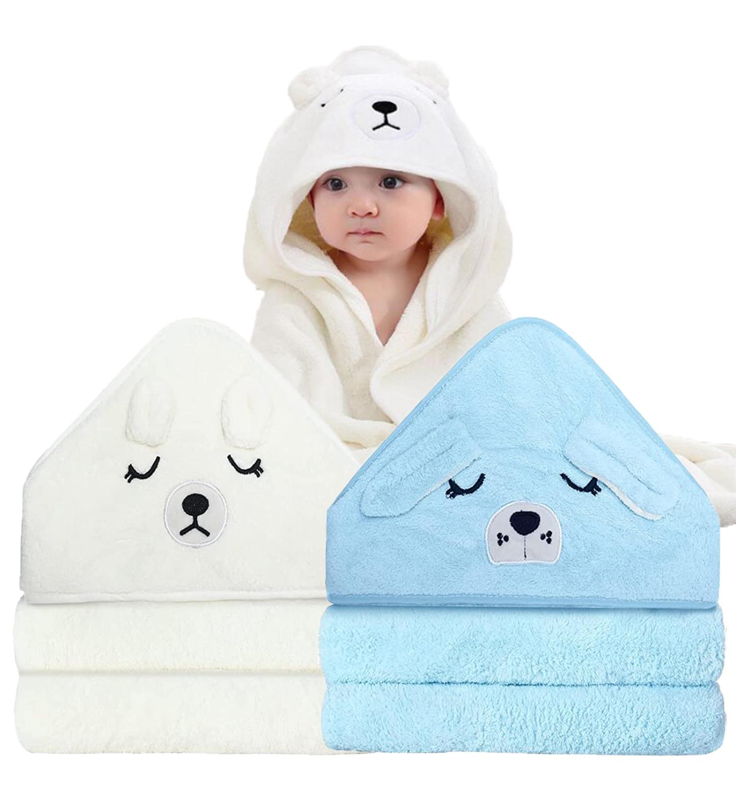 Roxanepig Hooded Baby Towels - 2 Pack Bamboo Bath Towels 80x80 cm | Newborn & Child Swim Towels - Soft White & Blue - Buy Online on GoSupps.com