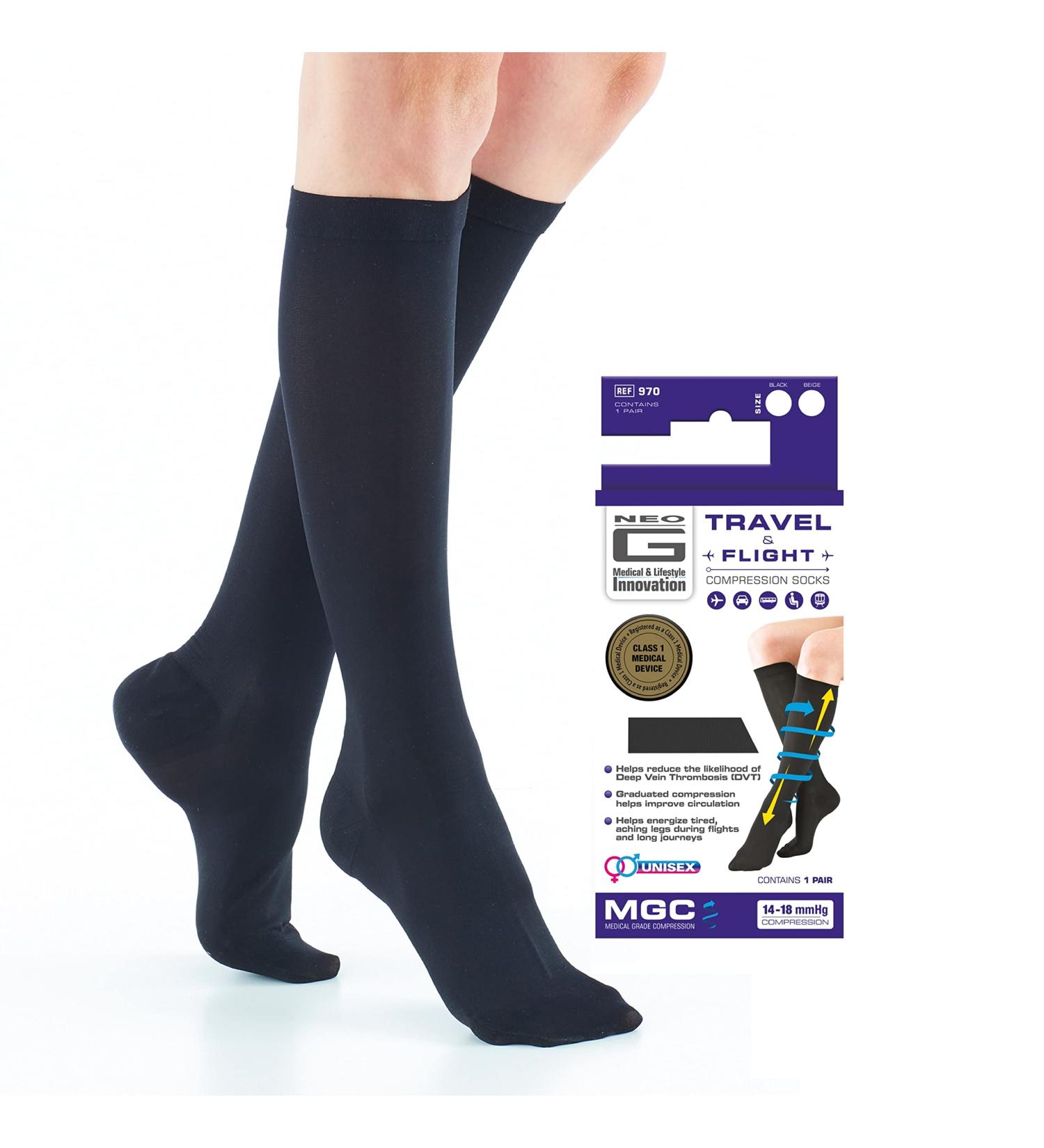 Neo G Travel Compression Socks for Women - Relief for Tired Legs | Perfect for Travel & Long Inactivity - Graduated Compression - Black - Size L - Buy Online on GoSupps.com