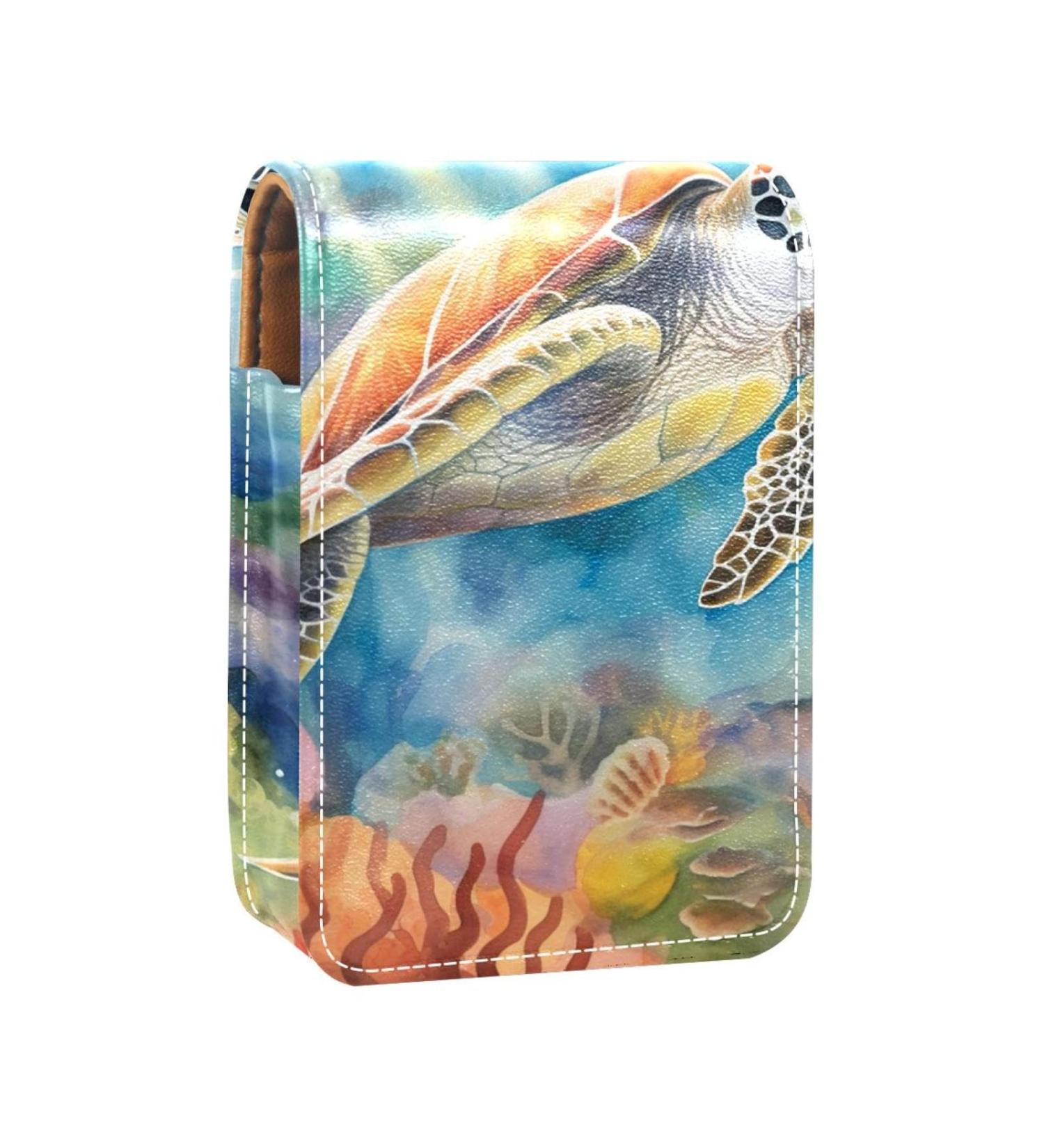 Travel Lipstick Organizer Case with Mirror | Portable Makeup Bag | Underwater Sea Turtle Design - Buy Online on GoSupps.com