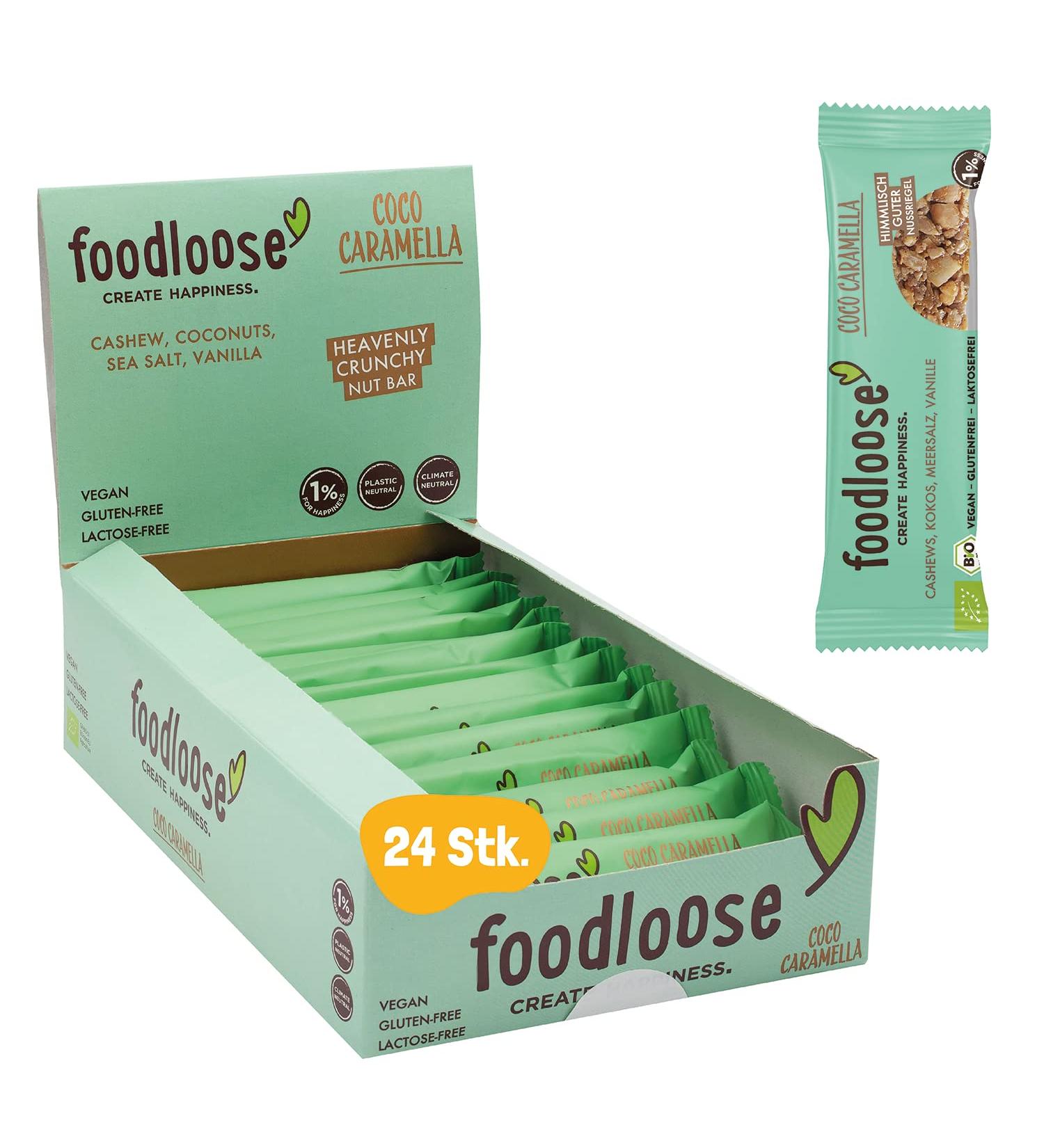 Foodlose Organic Nut Bar Coco Caramella | Vegan Gluten-Free No Refined Sugar | 24-Pack of Cashew & Coconut Bars - Buy Online on GoSupps.com