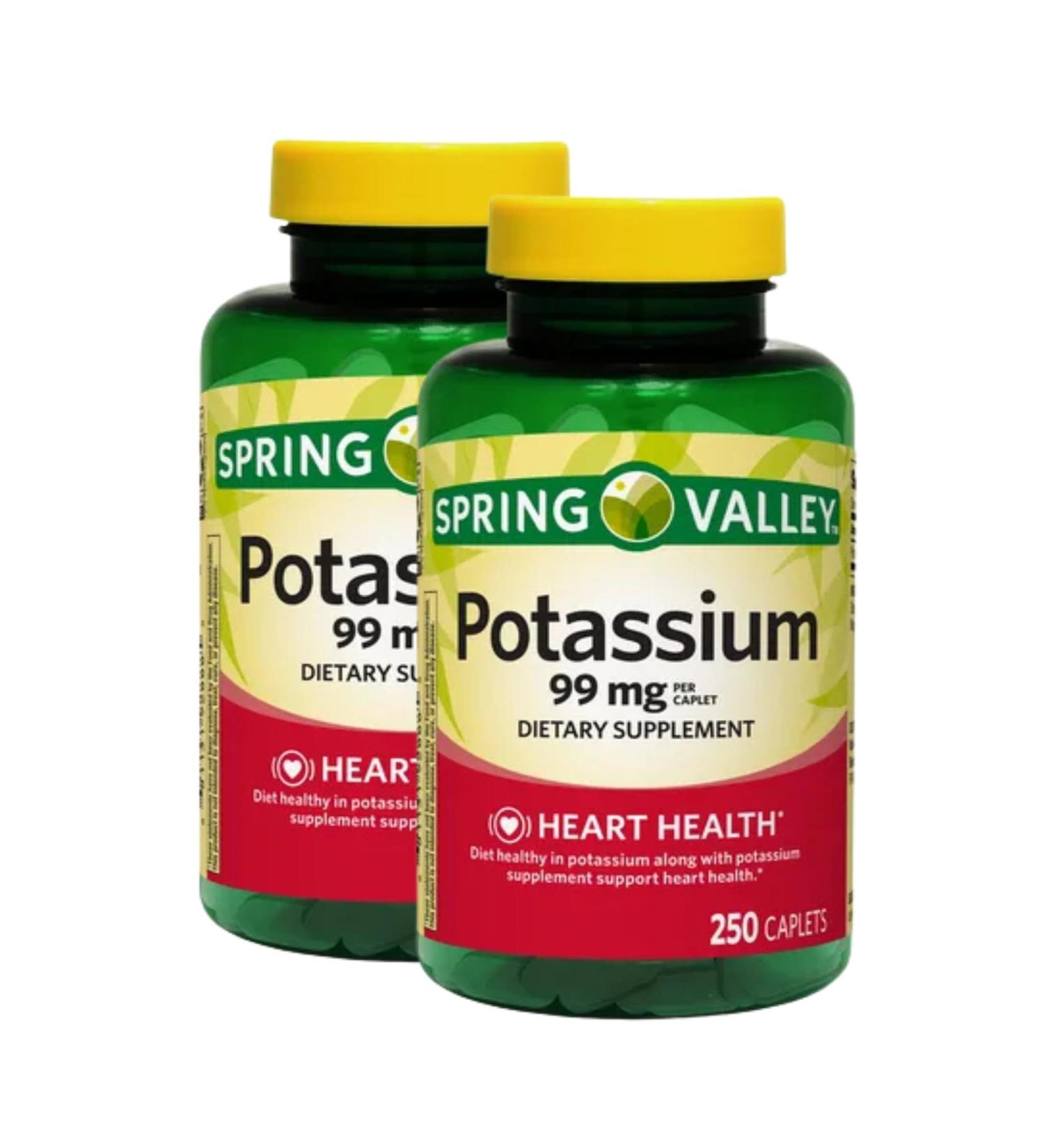 Potassium 99mg 250 Caplets Daily Vegetarian Supplement with Potassium Gluconate Gluten & Sugar Free Mineral No Sugar or Artificial Flavors (Pack of 2) 250 Count (Pack of 2) - Buy Online on GoSupps.com