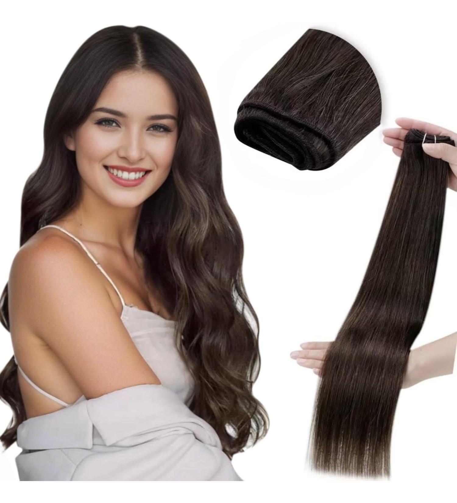LAAVOO Real Hair Weft Extensions - Brown & Light Brown Sew-in Hair Extensions | 45cm #9/12 - Smooth & Natural Look - Buy Online on GoSupps.com