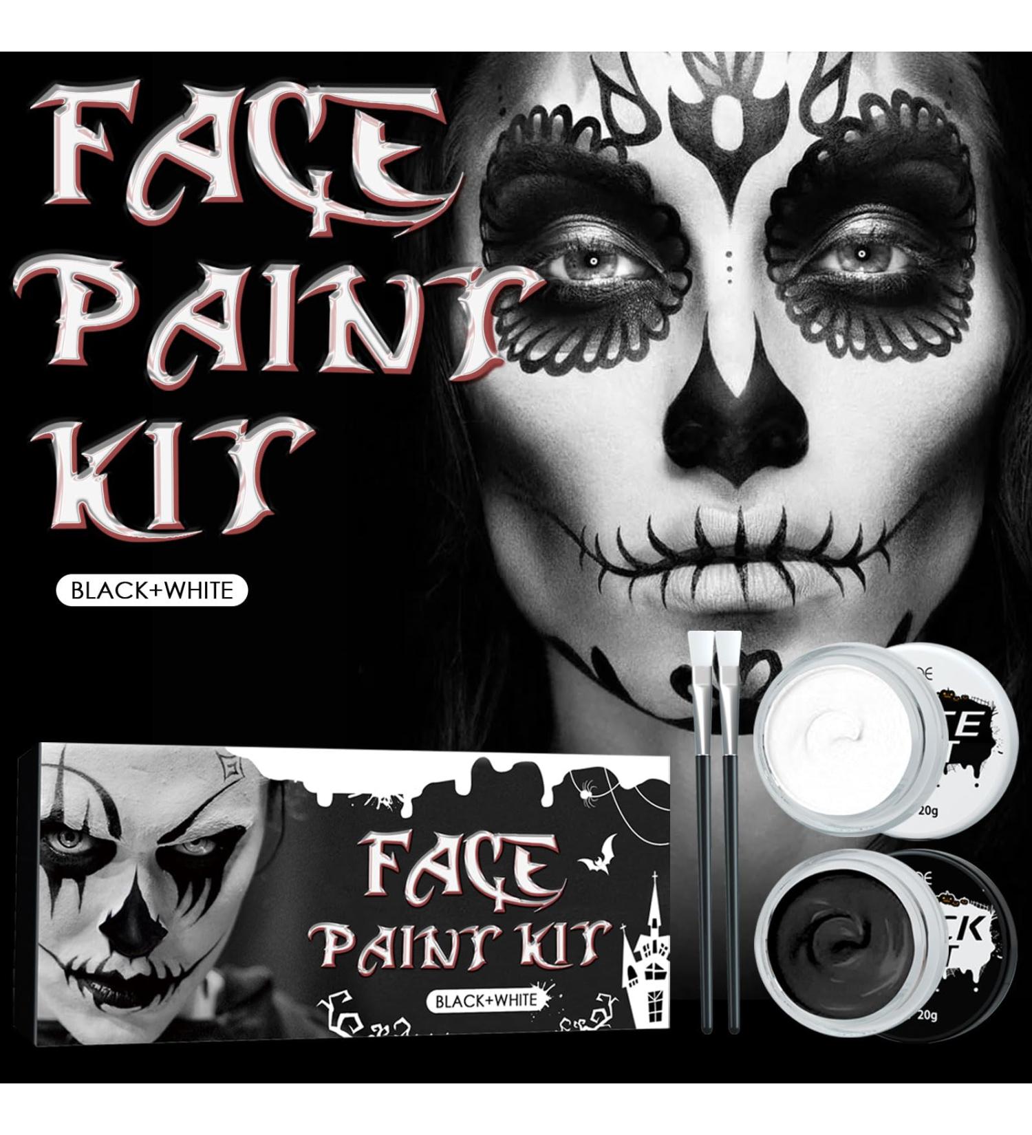 White & Black Face Paint Kit for Halloween & Cosplay | Non-Toxic SFX Makeup with Brushes | Perfect for Adults & Kids - The Ultimate Face & Body Painting Solution - Buy Online on GoSupps.com
