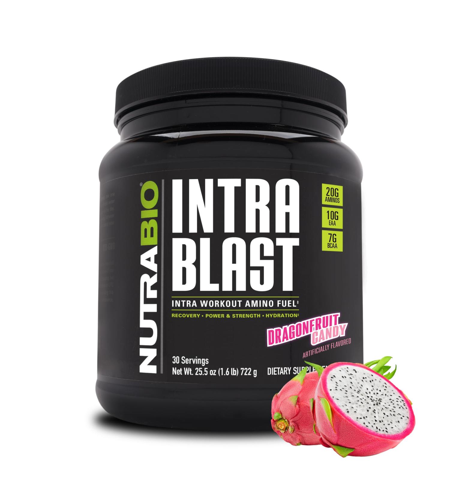 NutraBio Intra Blast Bcaa Powder Amino Acid Supplement Electrolyte & Hydration Blend Intra Pre Workout & Muscle Recovery 20g Eaa Amino Acids Powder 5g Glutamine- Dragonfruit Candy 30 Serving Dragon Fruit Candy - Buy Online on GoSupps.com