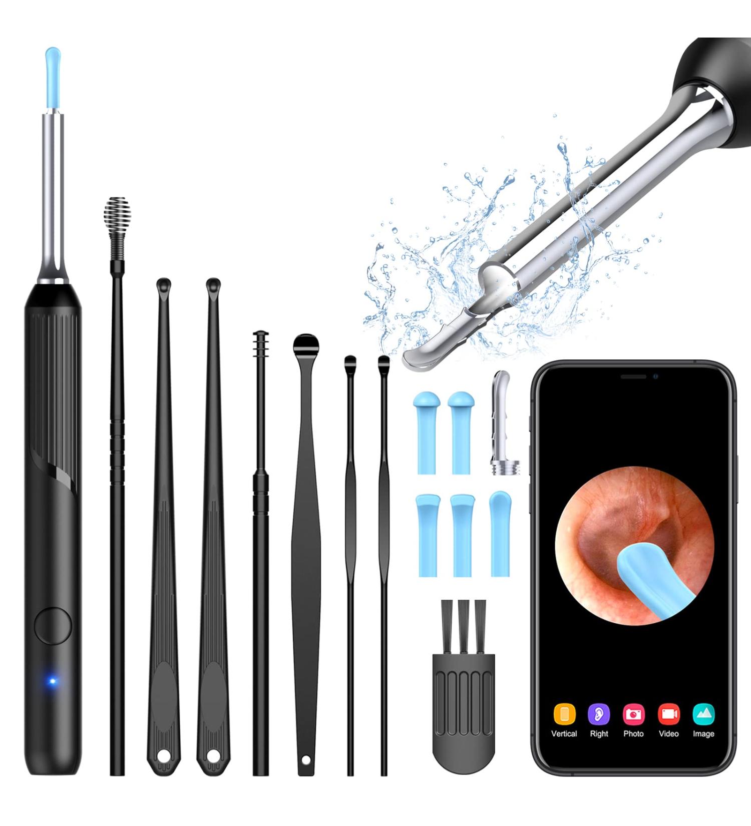 Ear Wax Removal Tool - 1080P Ear Cleaner Camera - 8 Pcs Kit - Otoscope with Light - Ear Wax Remover for iPhone, iPad, Android - Black - Buy Online on GoSupps.com