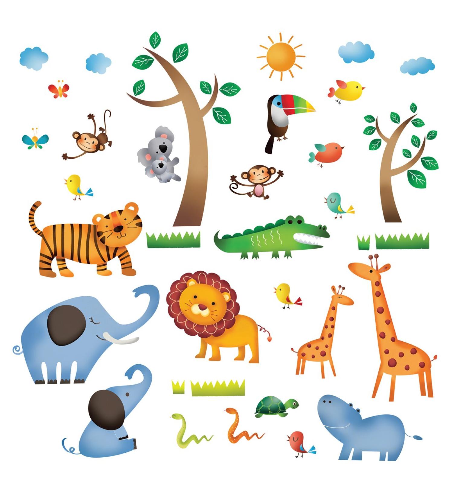 Decowall DW-1206 Wild Jungle Animals Wall Stickers for Kids - Peel and Stick Removable Decals for Nursery, Bedroom, Living Room - Buy Online on GoSupps.com