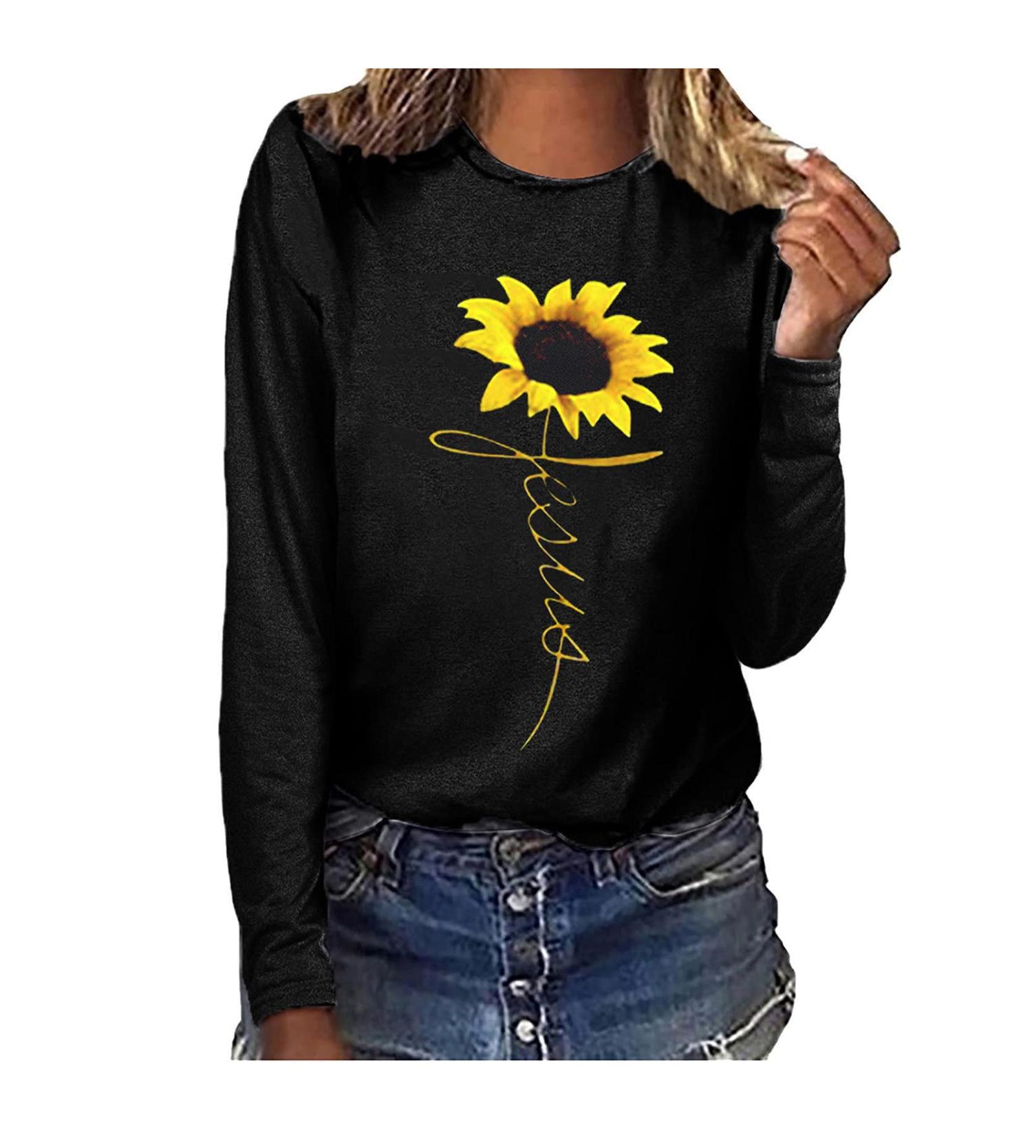tsaChick Women's Sunflower Oversized Sweatshirt - Clearance | Slim Fit | Long Sleeve Shirt | S-XXL | Custom Hoodie | Female Crew Neck | Autumn/Winter Fashion | WYF45 Black 107 - Buy Online on GoSupps.com