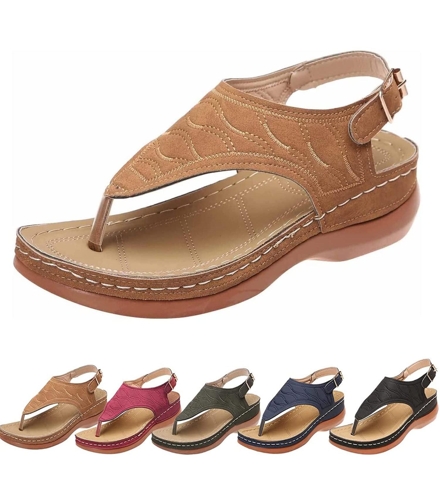 Orthopedic Arch Support Sandals - Wellmesi Leather Diabetic Walking Sandals - Khaki, Size 8.5 - Buy Online on GoSupps.com