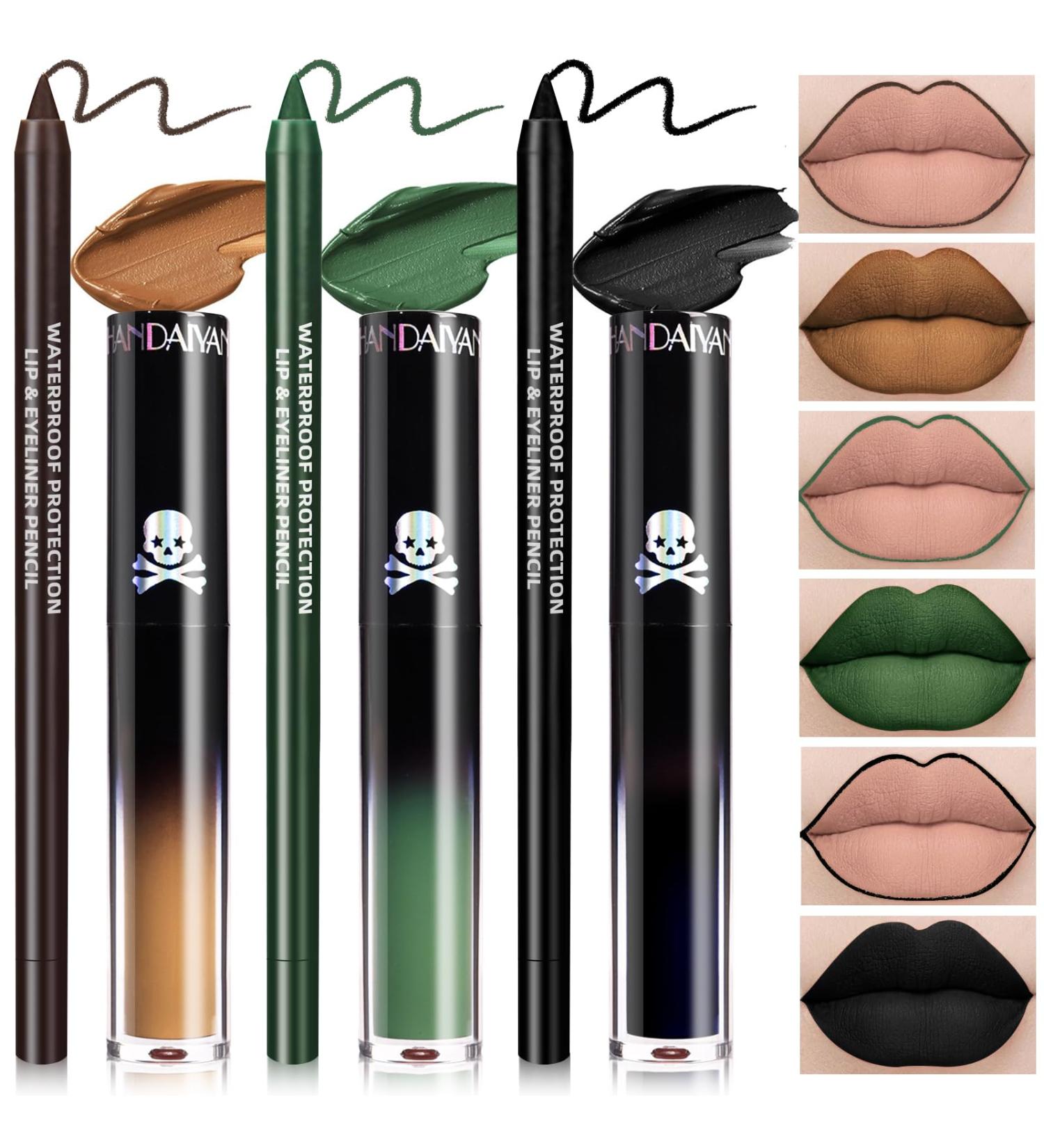 Buy Waterproof Goth Liquid Lipstick & Lip Liner Set | Dark Black Green Brown - Longlasting Matte Stain for Halloween Makeup & Cosplay - Buy Online on GoSupps.com