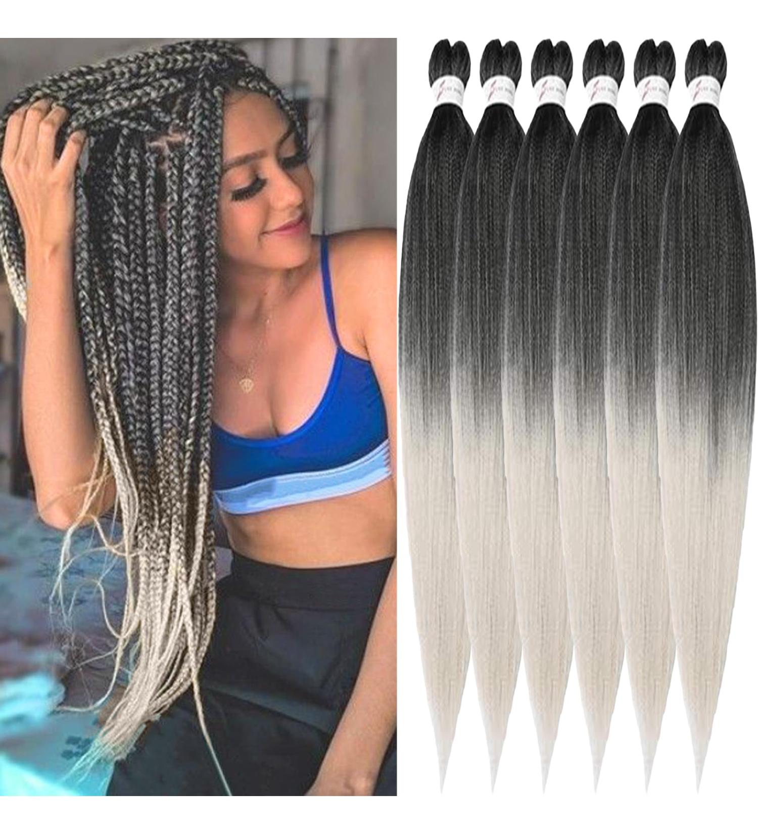 Xusuperb Lang Pre-Stretched Ombre Silver Gray Braiding Hair - 30 Inch Knotless Yaki Extensions (6 Packs) - Soft Black Gray Art Hair (T1b/Gray) - Buy Online on GoSupps.com