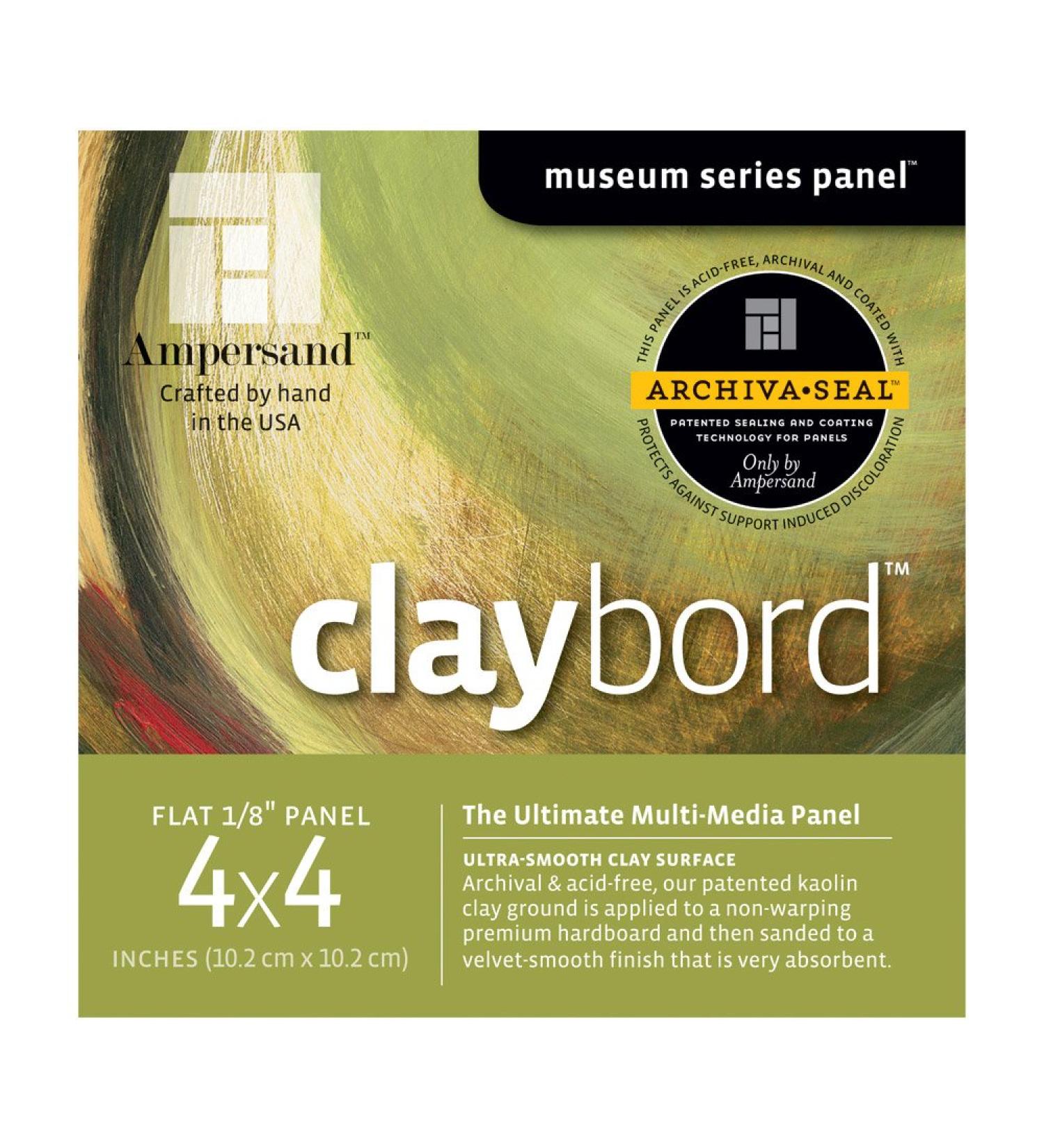 Ampersand Museum Series Claybord Panels for Paint and Ink, 1/8 Inch Depth, 4X4 Inch, Pack of 4 (CBS044)
