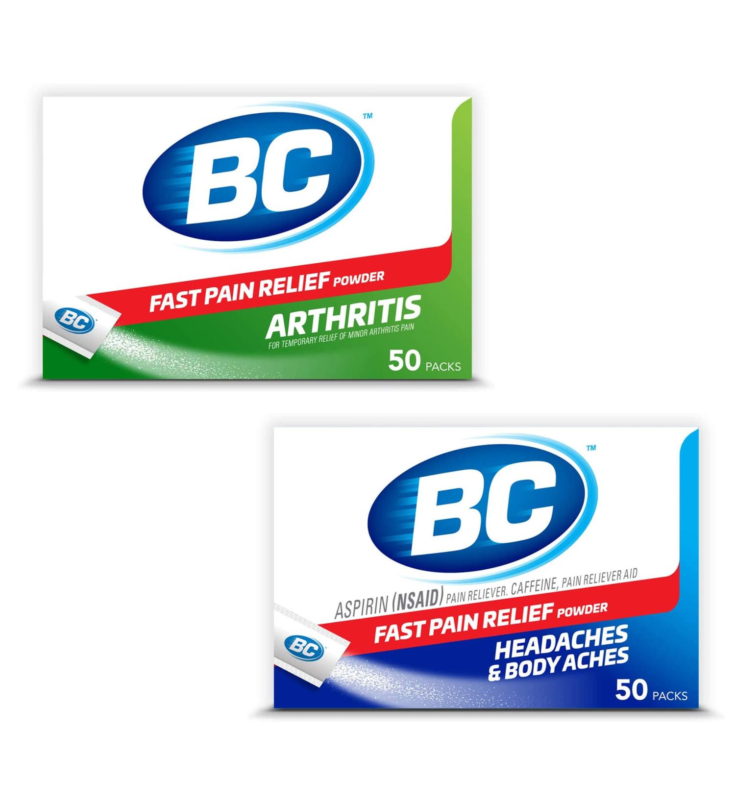 BC Powder Fast Pain Relief with Arthritis Support 50 Count - Aspirin (NSAID) & Caffeine - Buy Online on GoSupps.com