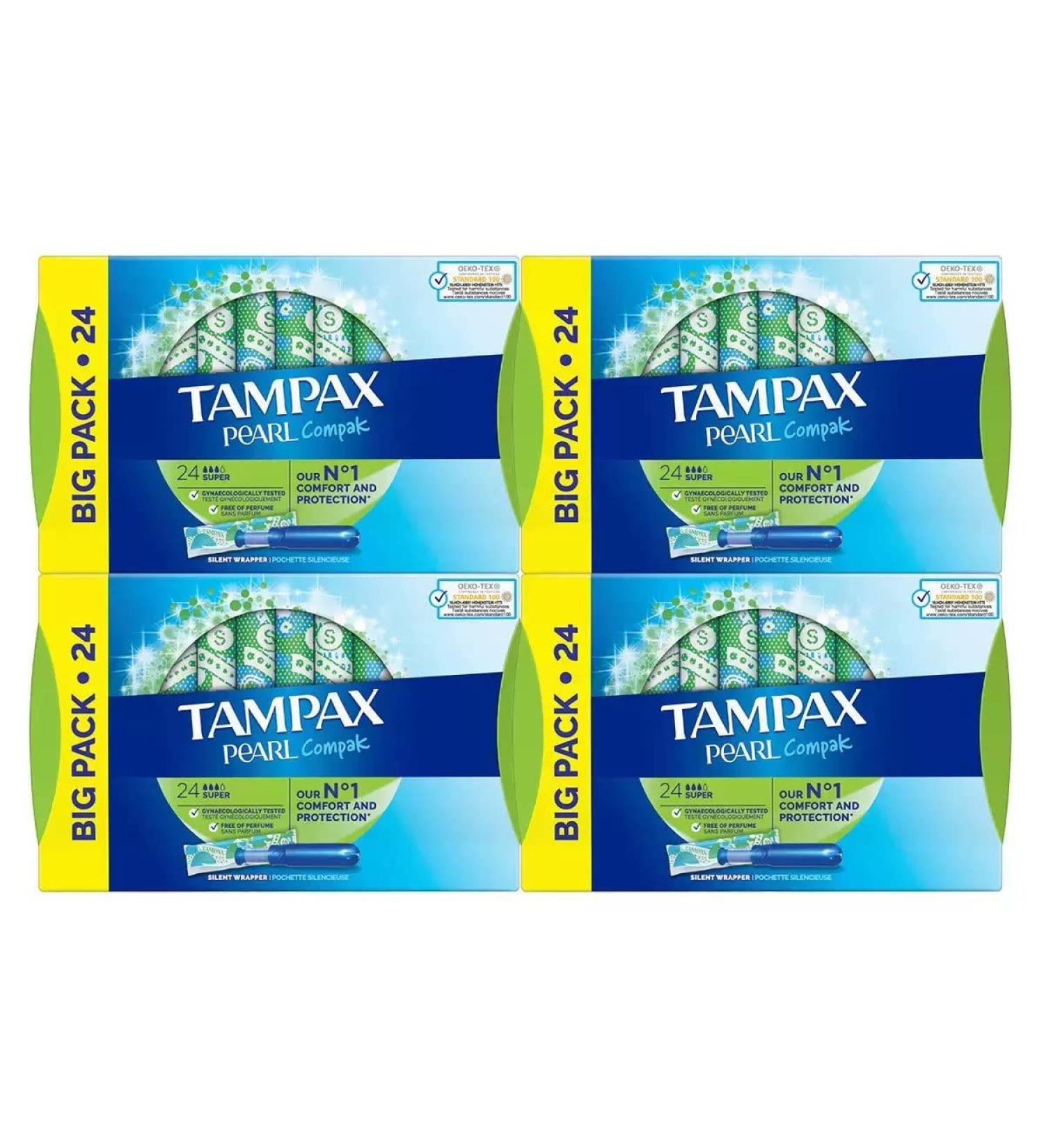 Tampax Pearl Compak Super Tampons 4X 24 Pack Compak Pearl Super Stamps X96 - Buy Online on GoSupps.com