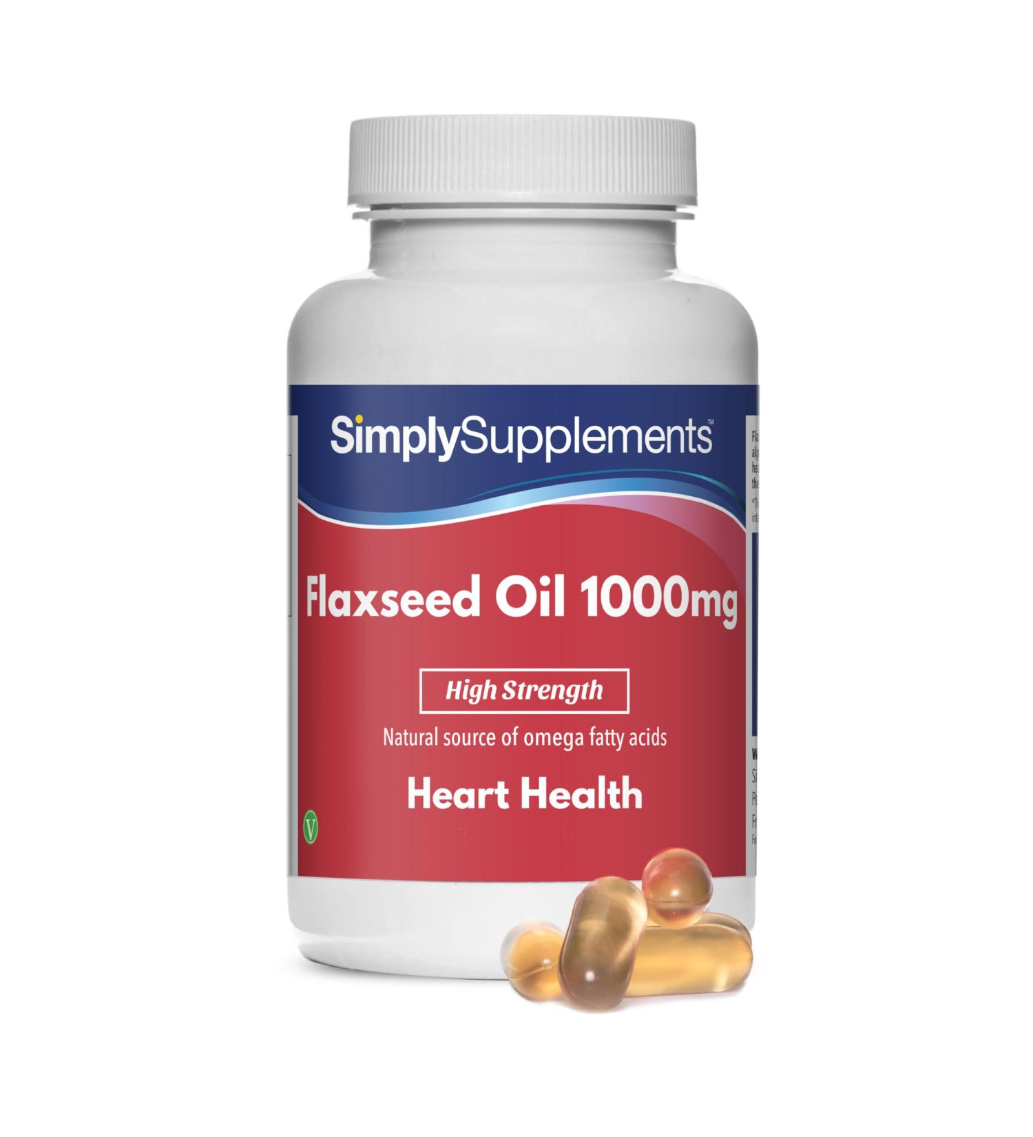 Flaxseed Oil 1000mg - 120 Capsules - Vegan Friendly - 40 Day Supply - Simply Supplements - Buy Online on GoSupps.com