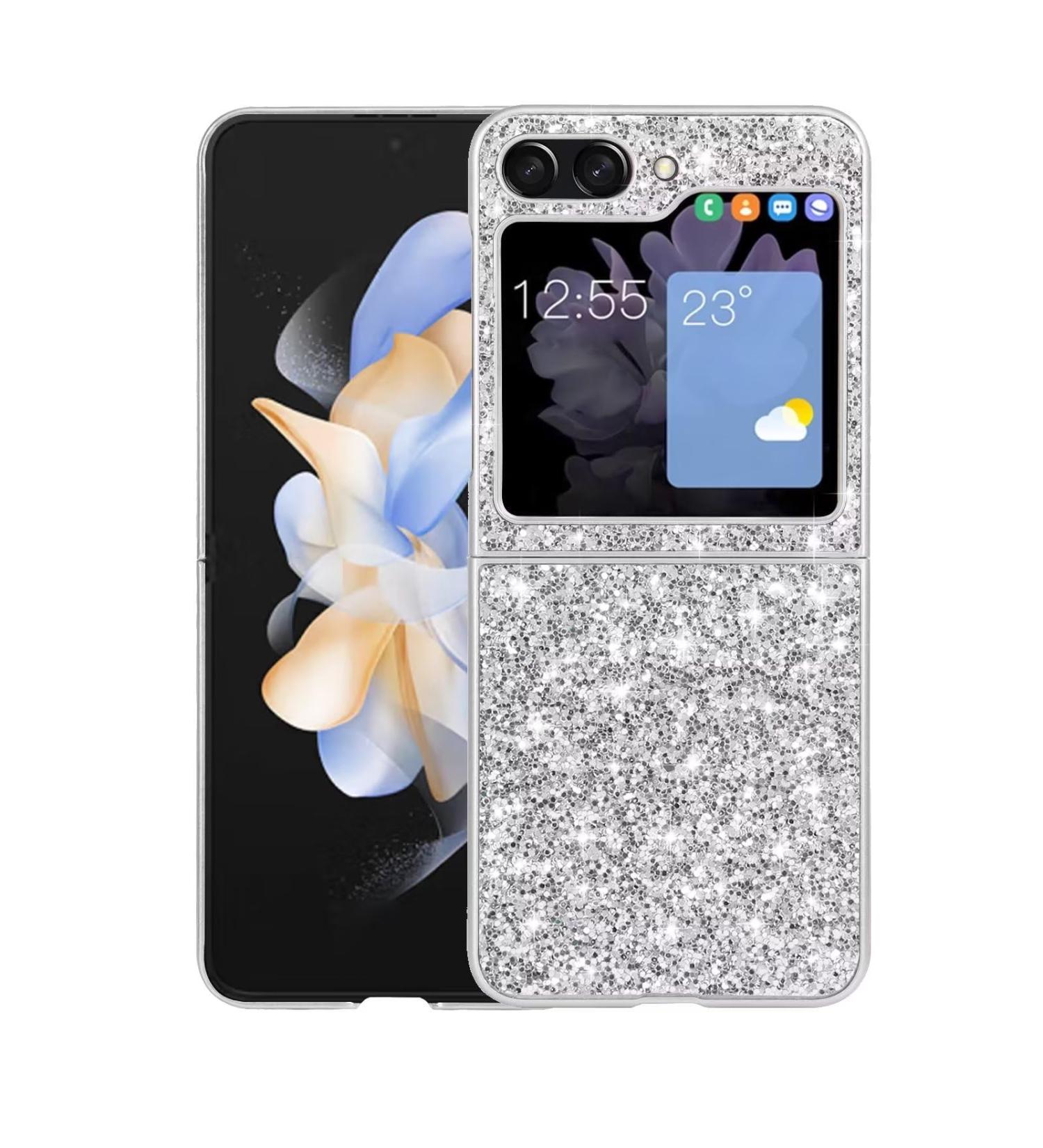 Tivenfezk Glitter Shell for Samsung Galaxy Z Flip 5 - Silver Glossy Sparkling Bling Case | Ultra-Thin Shockproof Protective Cover - Buy Online on GoSupps.com