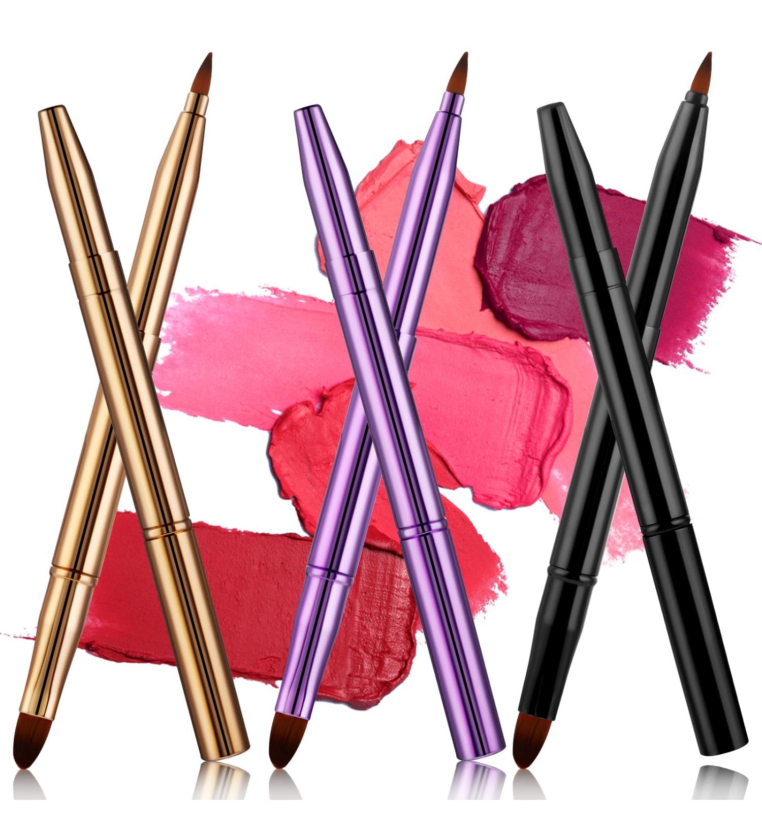 WLLHYF 3PCS Dual End Lip Brush Concealer Brushes Retractable Lipstick Eyeshadow Foundation Makeup Brush Travel Size Lipstick Brush With Cap(Gold/Purple/Black) - Buy Online on GoSupps.com