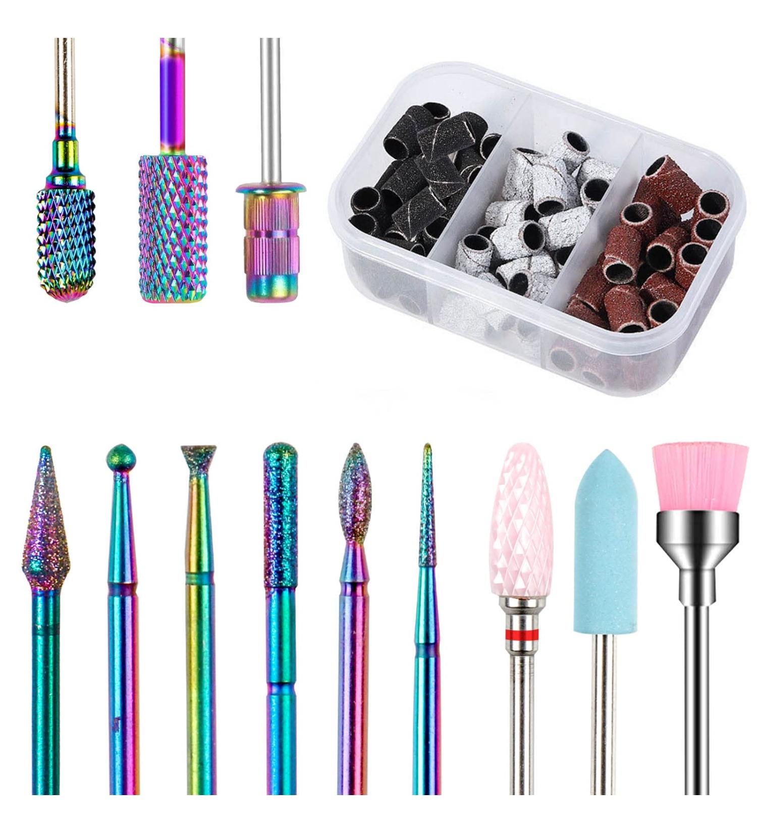 11-Piece Wolframcarbid Nail Drill Bit Set | Professional Manicure & Pedicure Tools with 75 Grinding Sleeves - Ideal for Home Use & Gifts - Buy Online on GoSupps.com