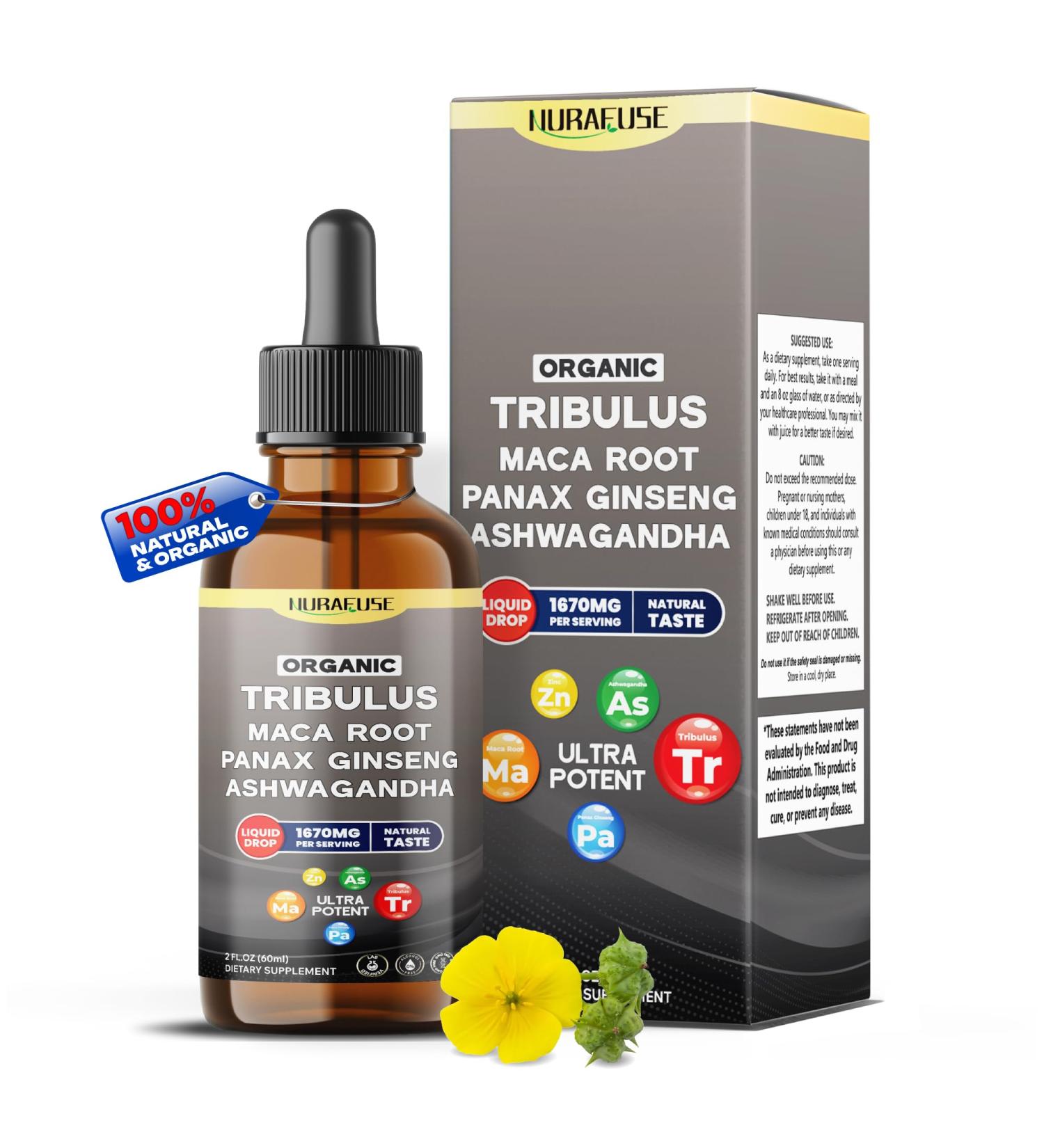 Organic Tribulus Maca Root Panax Ginseng Ashwagandha Liquid Drops 1670mg per Serving Ultra Potent Natural Taste USA Made & Lab Tested 2 FL OZ (60ml) 60ml (pack of 1) - Buy Online on GoSupps.com