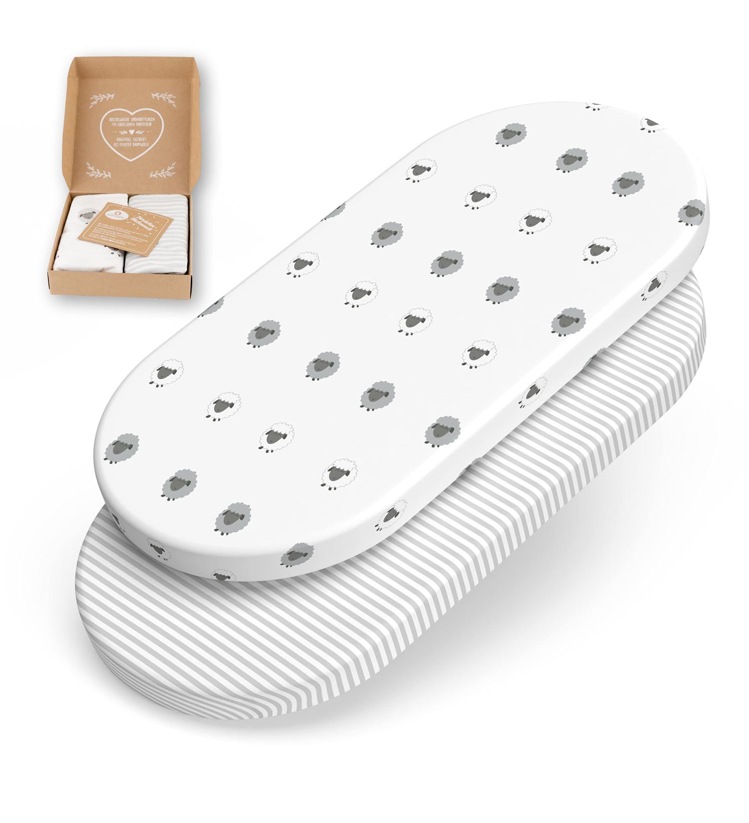 Mimadu Bassby Oval Bed Sheet 80x40 - 100% Oekotex Cotton for Strollers | Sheep Stripes Design | Fits 78x36 & 80x35 Sizes - Buy Online on GoSupps.com