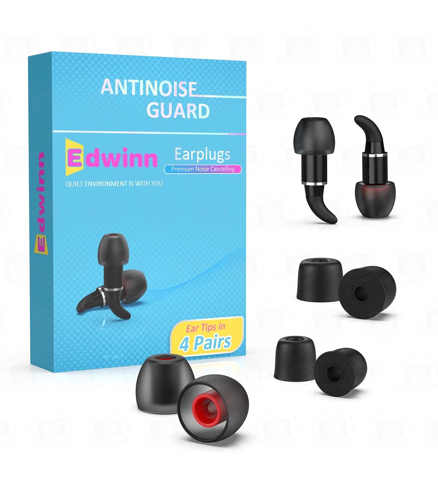 Edwinn Noise Reduction Ear Plugs - 29dB NRR Reusable Ear Plugs for Sleep Concerts Motorcycles Work Travel & Hearing Protection with 4 Pairs of Ear Tips (S/L) - Buy Online on GoSupps.com