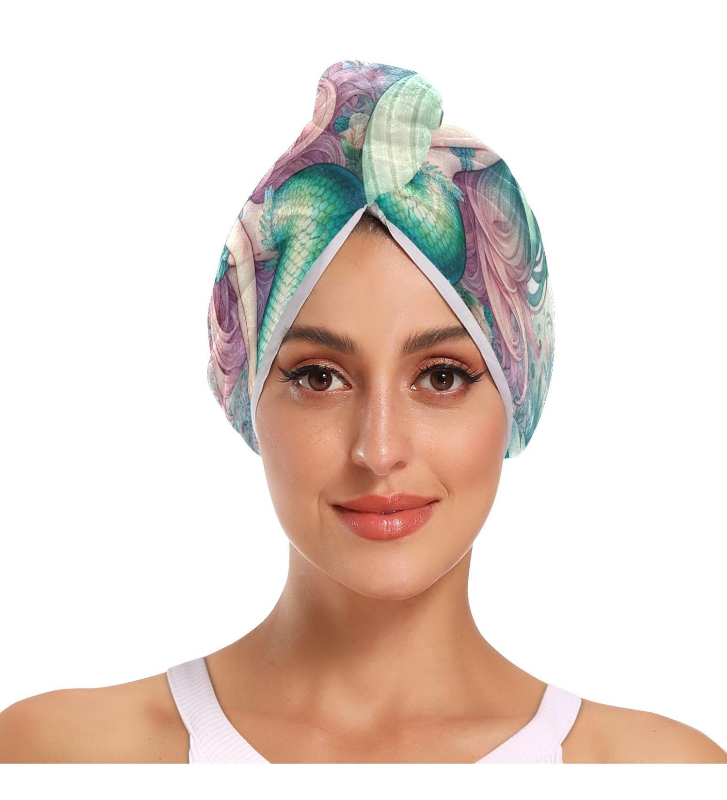 Super Absorbent Mermaid Girl Hair Towel 2 Pack | Quick Dry Flower Design Turbans for Women & Girls - Buy Online on GoSupps.com