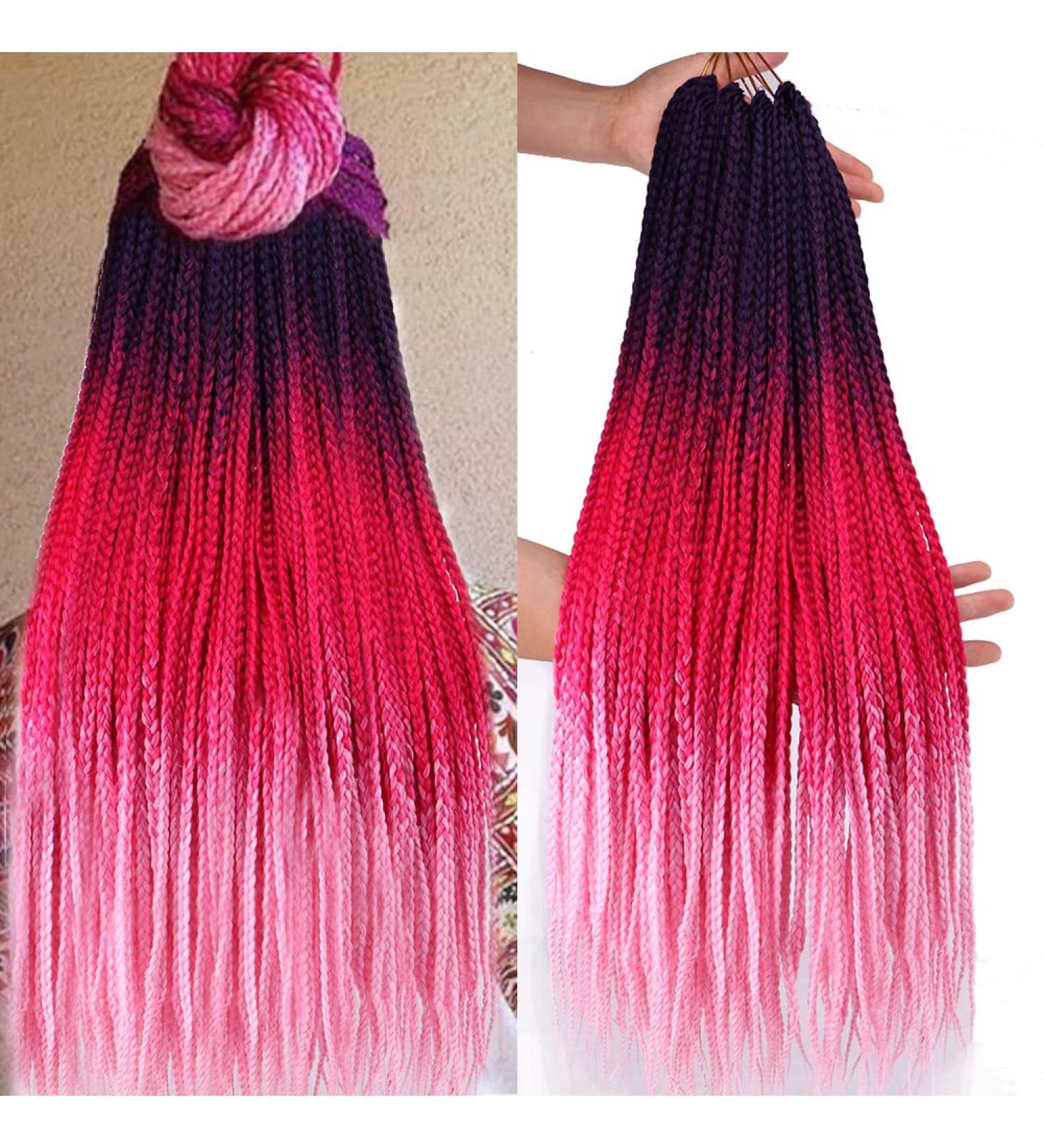 Ombre Red Pre-Looped Box Braids Crochet Hair 6 Packs 24 Inch 3X Goddess Senegalese Twist Kanekalon Braiding Hair Extensions - Purple/Red/Pink - Buy Online on GoSupps.com