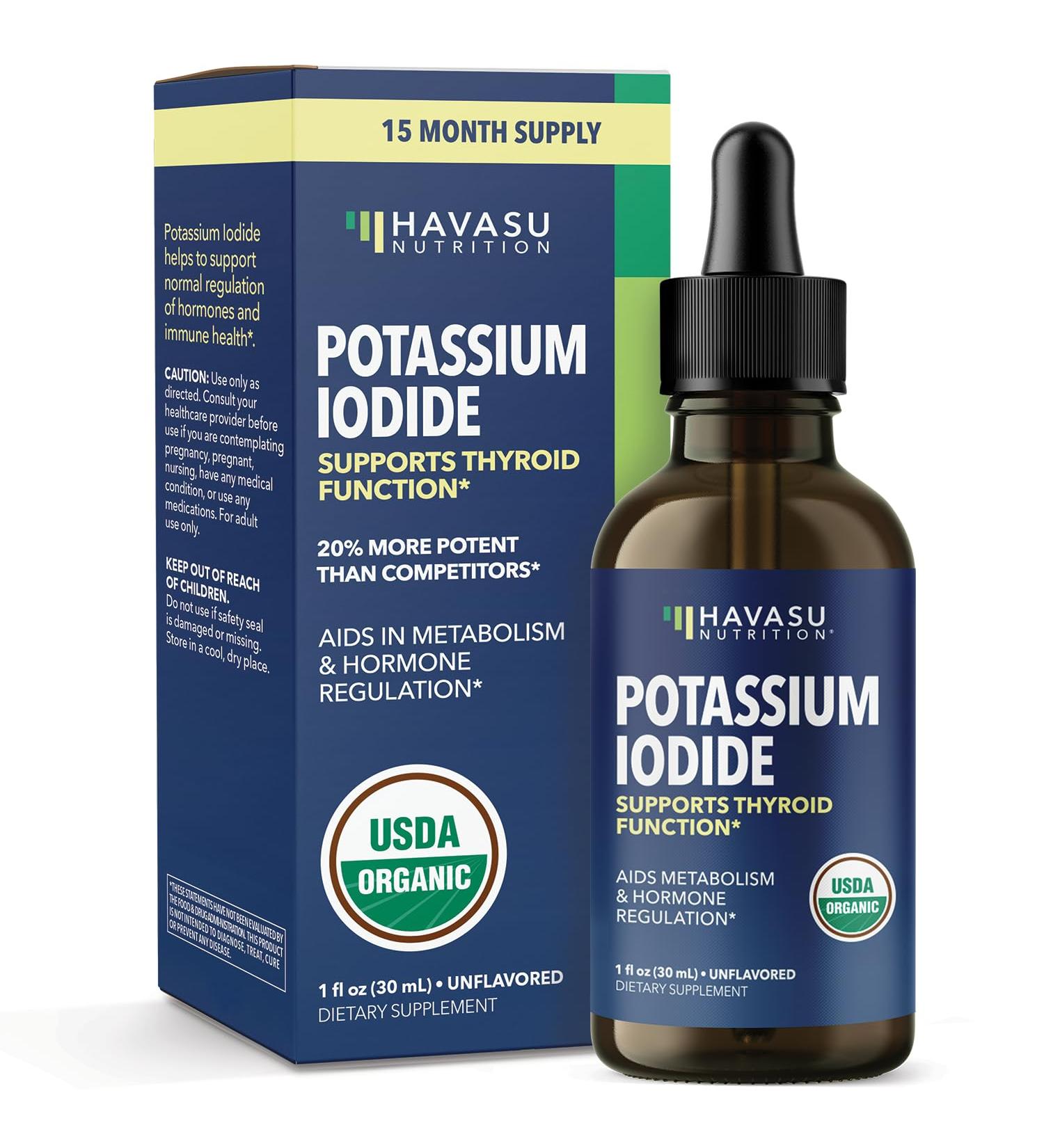 Organic Potassium Iodide Liquid Drops for Thyroid Support - Vegan Iodine Supplement, Metabolism Boost - 1-Year Supply - Buy Online on GoSupps.com
