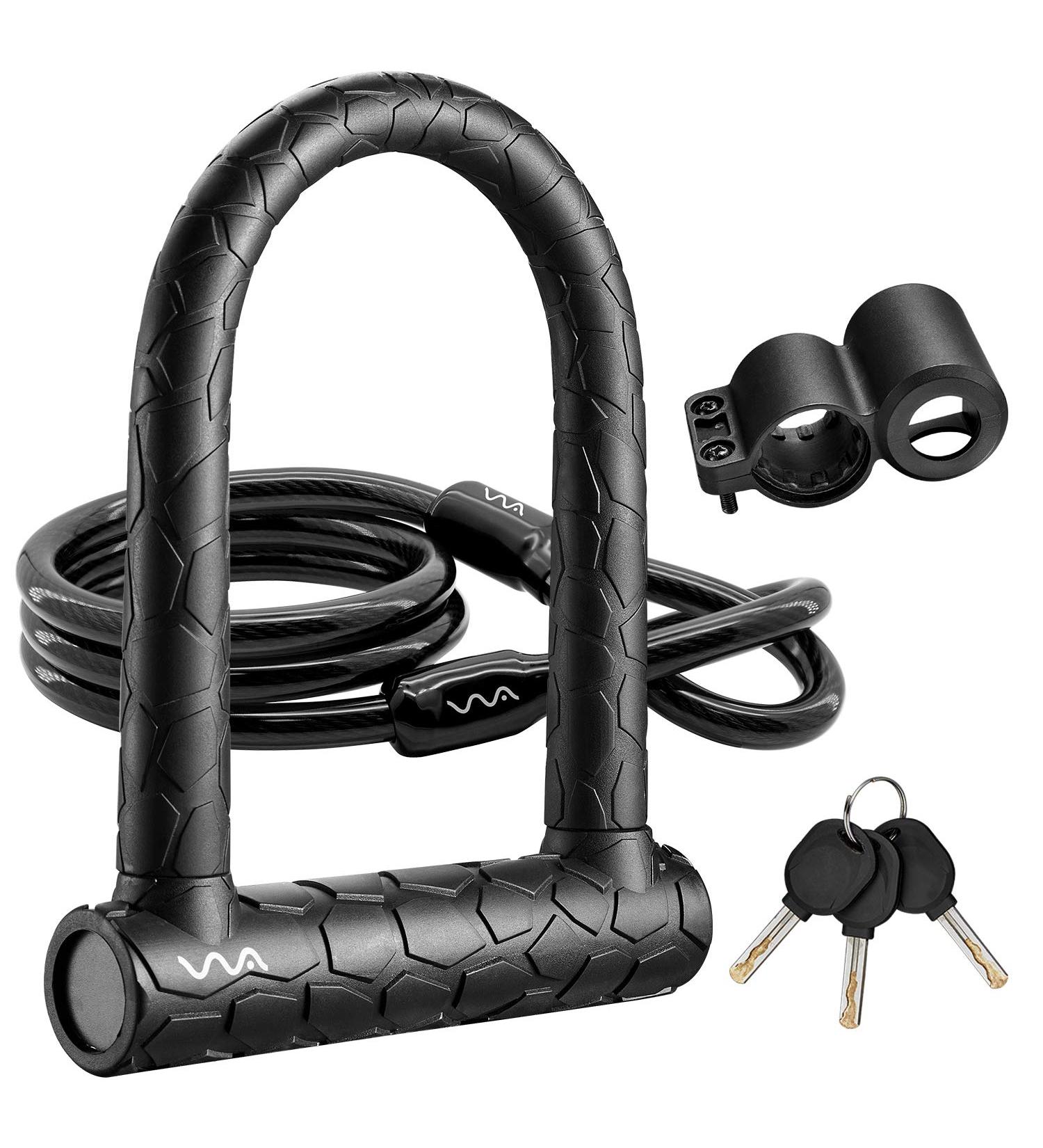 Bike U Lock 20mm Heavy Duty Combination D Lock with 4ft Security Cable Anti Theft Bicycle Secure Lock with Mounting Bracket