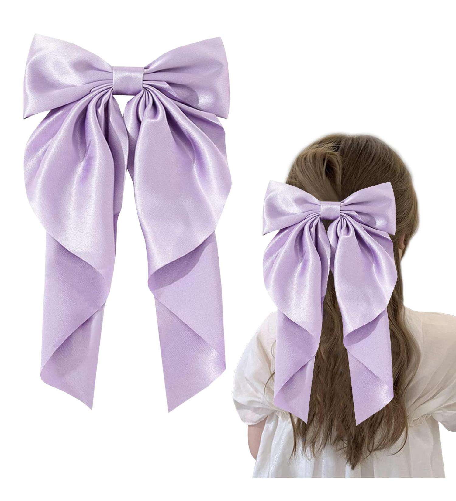 Hair Bow Purple Big Hair Bows for Women Solid Color Bow Hair Clips with Long Ribbon Soft Satin Silky Bow Hair Clip French Purple Hair Bows Cute Gifts for Women Girls (Purple) - Buy Online on GoSupps.com