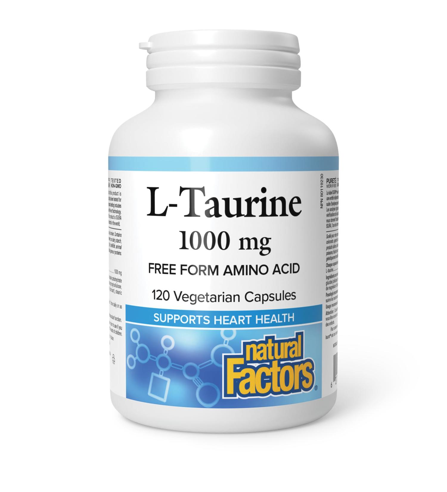 Natural Factors L-Taurine 1000 mg 120 vegetarian capsules Free Form Amino Acid Supports Heart Health - Buy Online on GoSupps.com