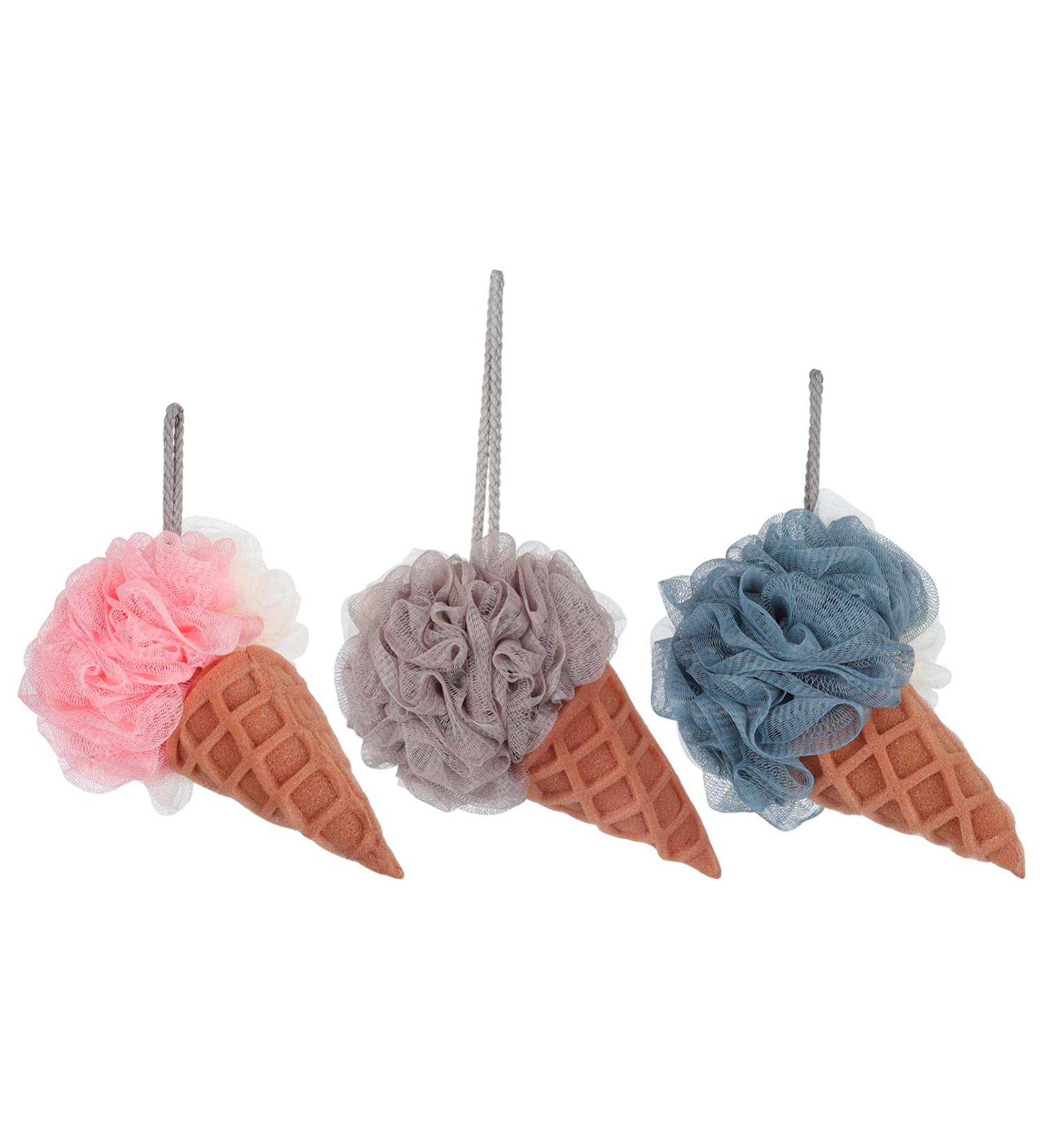 Lurrose Loofah Sponge 3pcs - Ice Cream Shape Bath Shower Pouf Set for Exfoliating and Cleaning - Buy Online on GoSupps.com