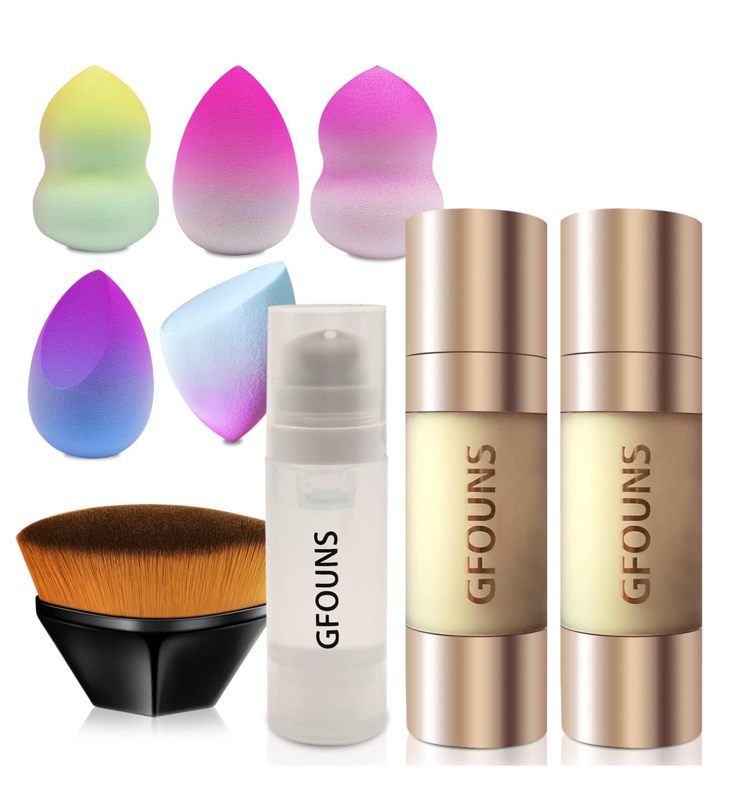 GFOUNS liquid foundation makeup full coverage concealer: matte foundation makeup kit with face primer for wrinkles cover up makeup for older women & girl makeup brush & makeup sponge (03 Warm ivory & 04 Nude beige (03...