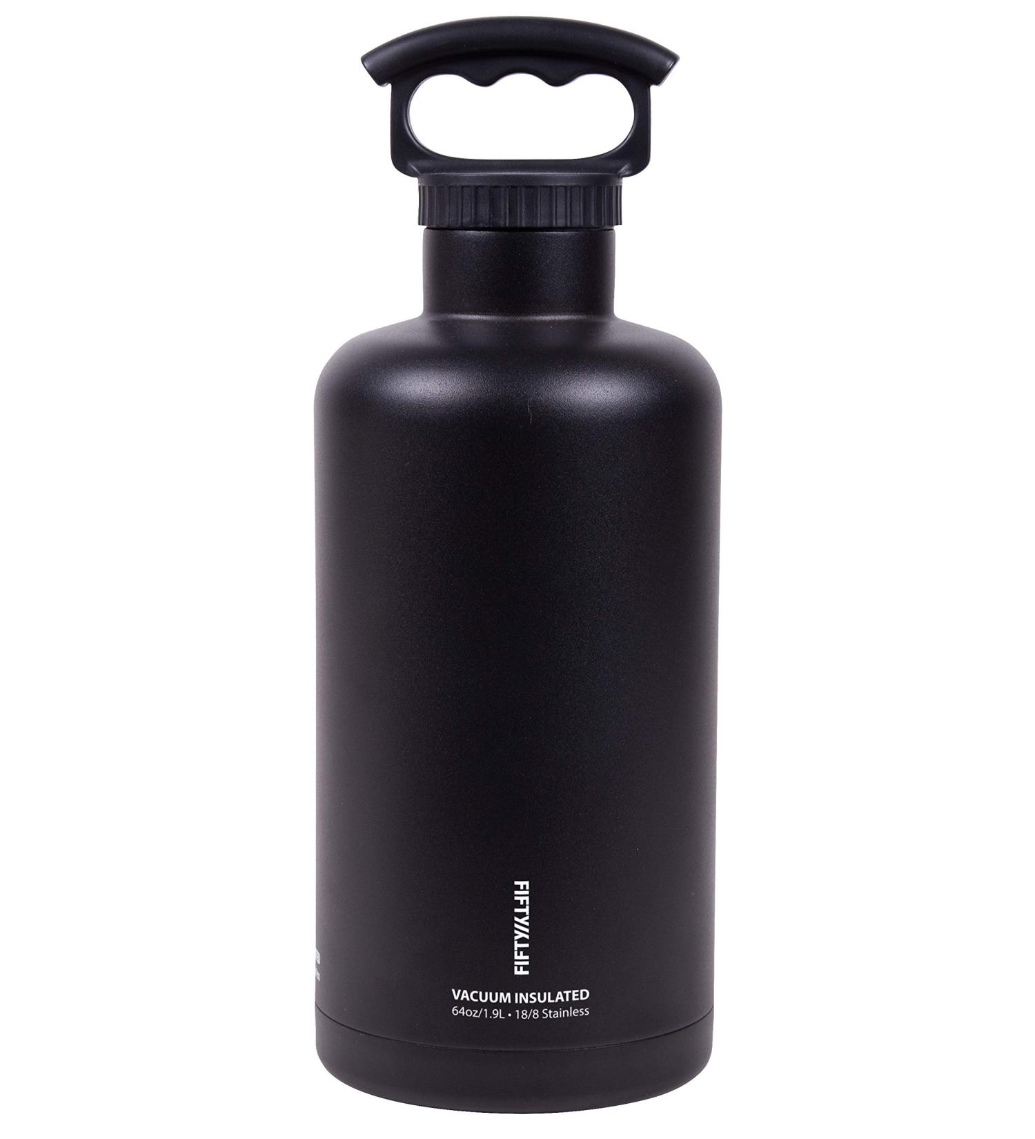 FIFTY-FIFTY 64oz Double Wall Vacuum Insulated Stainless Steel Growler Water Bottle - Black - Buy Online on GoSupps.com
