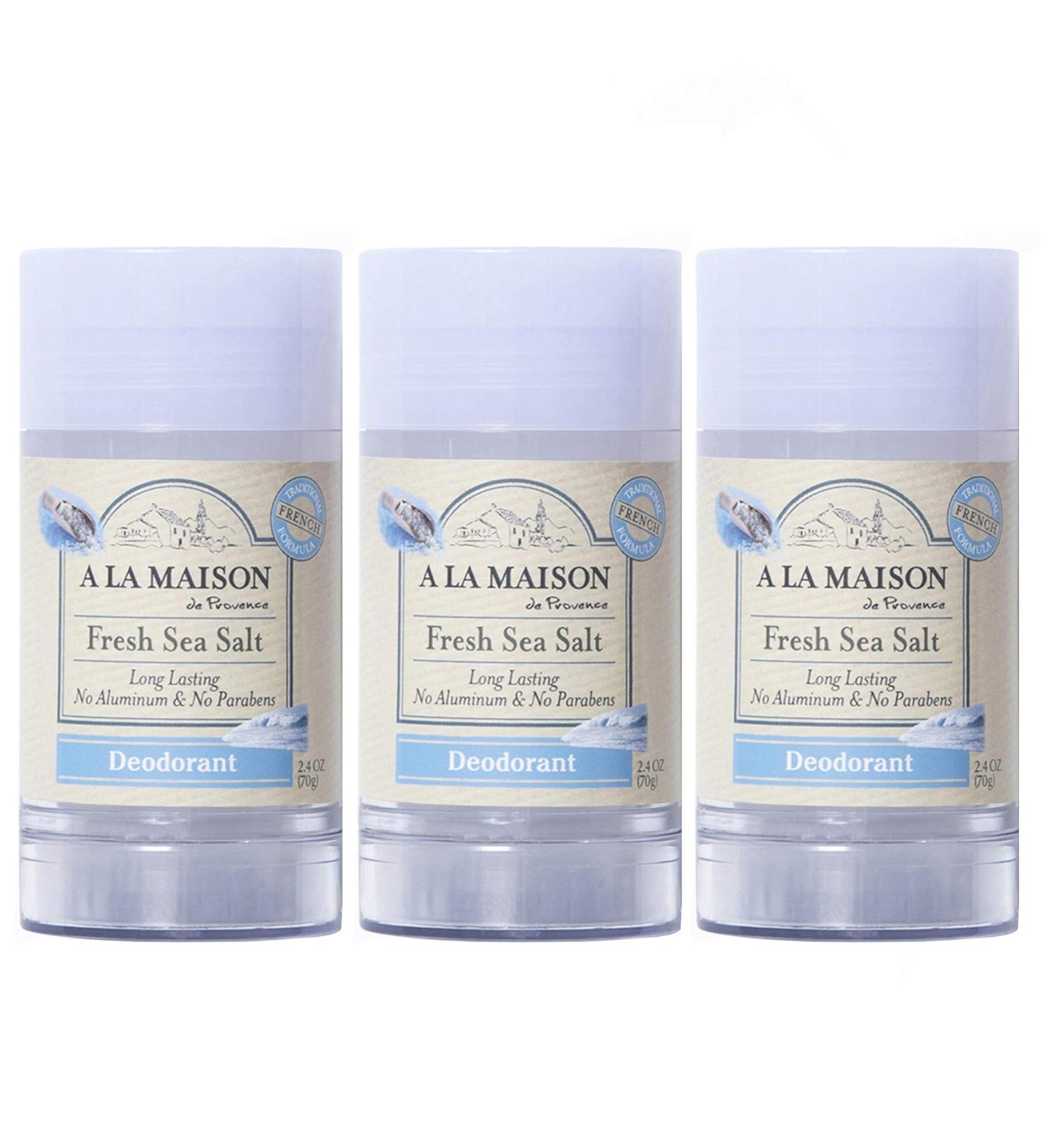 A La Maison de Provence Natural Aluminum-Free Deodorant 3 Pack - Fresh Sea Salt Scent | French Milled Formula | Long Lasting, Safe, and Effective | Free of SLS, Parabens, Sulfates - 2.4 oz - Buy Online on GoSupps.com