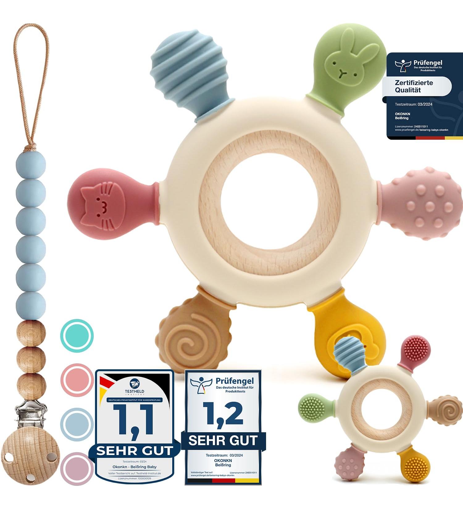 Okonkn Bei ring Baby 2024 | BPA-Free Silicone Baby Teether | Dental Aid for Boys & Girls | Safe Baby Accessories for 4+ Months | Blue - Buy Online on GoSupps.com