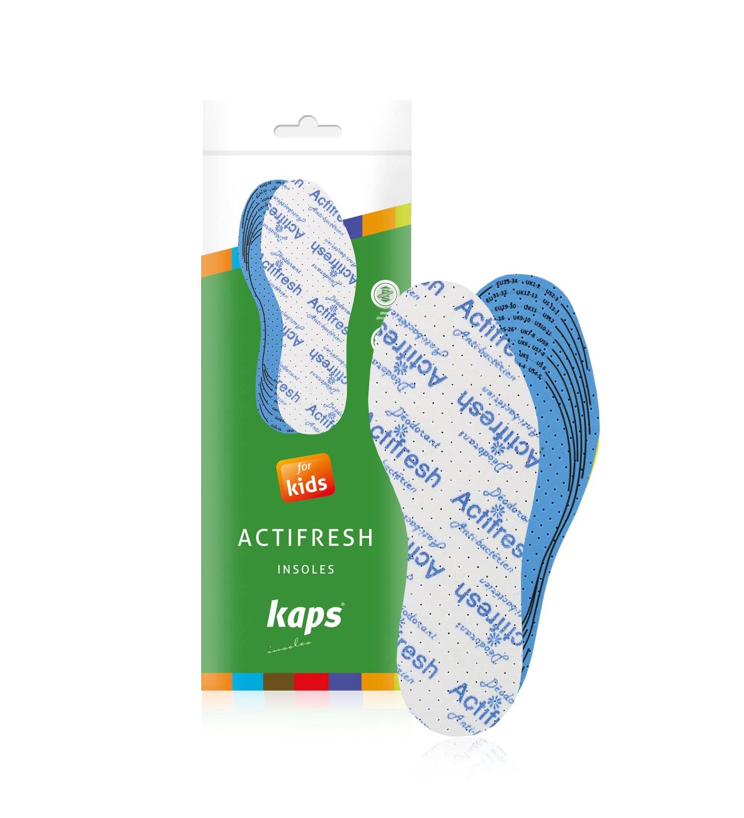 Adjustable Soft Kids Shoe Insoles | Hygienic White & Blue Latex Foam | Swiss Technology by Sanitized | Excellent Air Circulation Kaps Actifresh - Buy Online on GoSupps.com