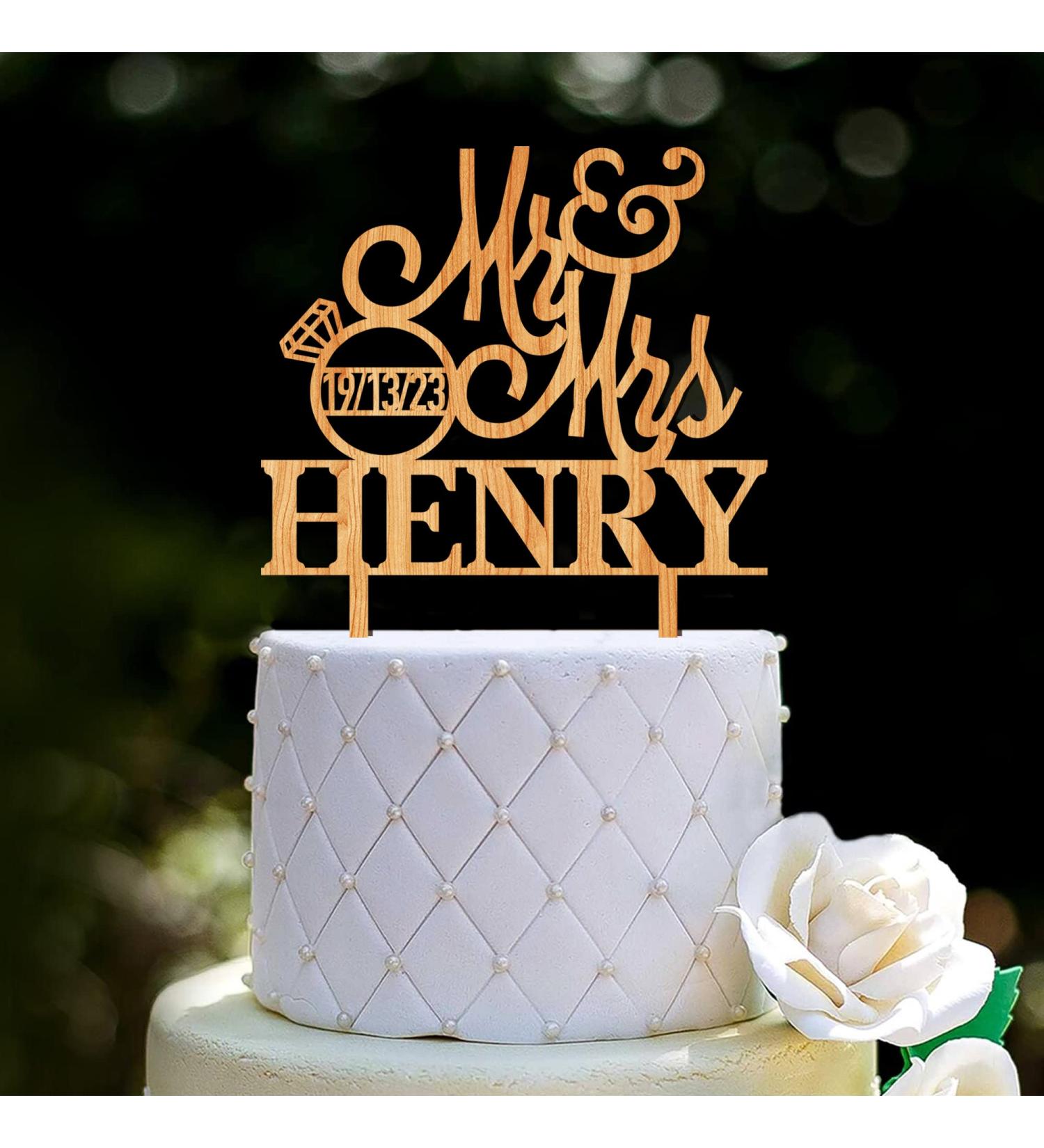 Personalised Wedding Cake Toppers Wooden Wedding Anniversary Cake Topper MR & MRS Wedding Cake Decorations for Wedding Party Wedding Cake Toppers with Any Name Mr&mrs - Buy Online on GoSupps.com