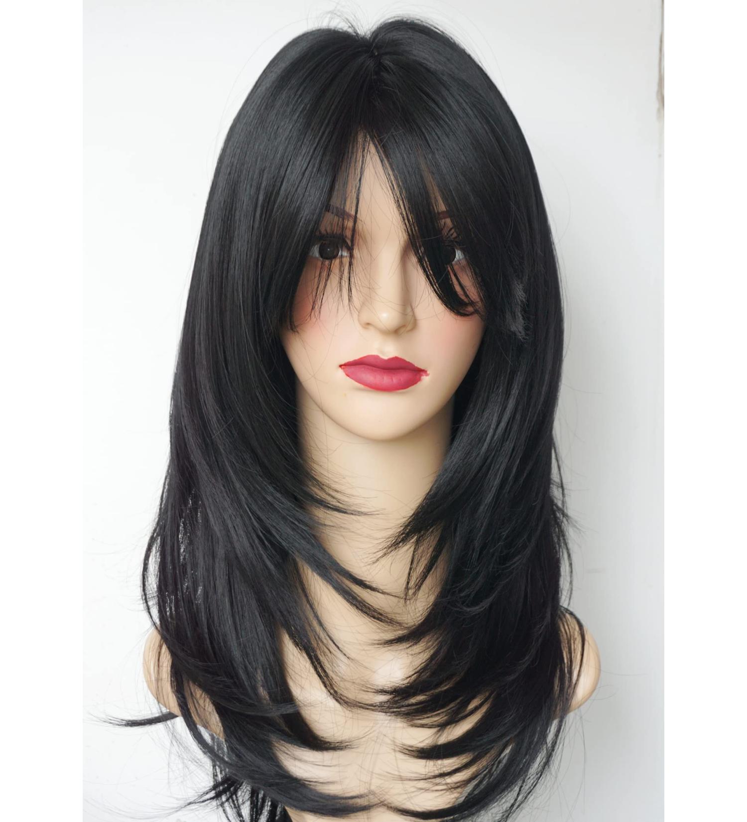 Long Layered Multicolor Shoulder-Length Wig - Synthetic Hair for Women (Black) - Buy Online on GoSupps.com
