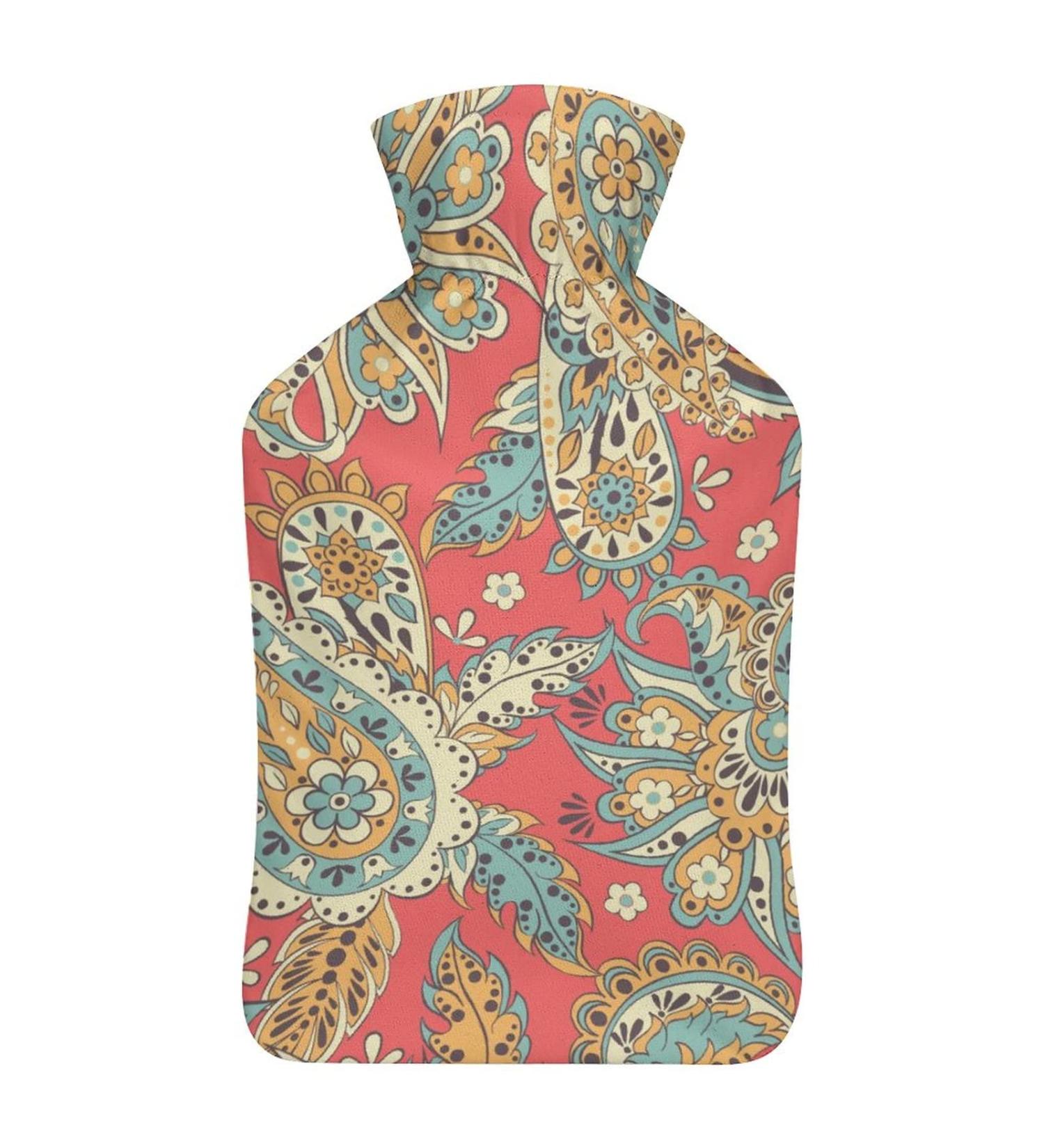 Paisley Pattern Hot Water Bottle - Rubber Bag for Pain Relief Cramps & Cold Therapy - International Shipping Available - Buy Online on GoSupps.com