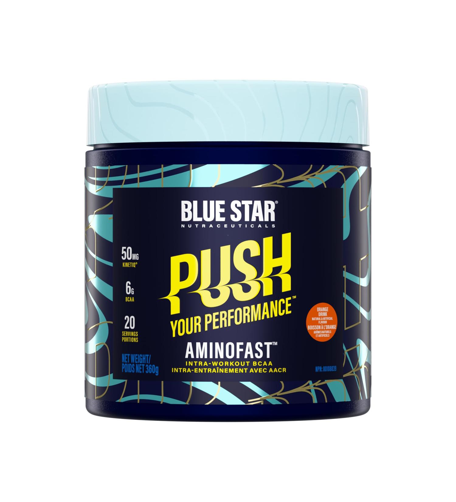 Blue Star Nutraceuticals AMINOFAST - BCAAs with Hydration Support and Electrolytes - Improve Recovery | Fuel Your Performance - 20 Servings (Orange Drink) - Buy Online on GoSupps.com