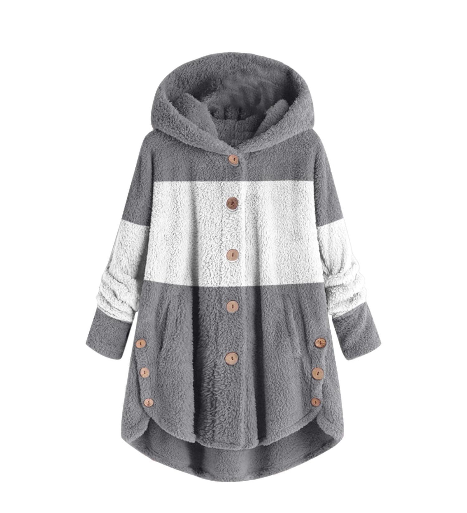 Hanxiulin Women's Oversized Plush Jacket - Warm Lined Fleece Winter Coat with Long Hood - Stylish Gray Autumn Outerwear - Buy Online on GoSupps.com