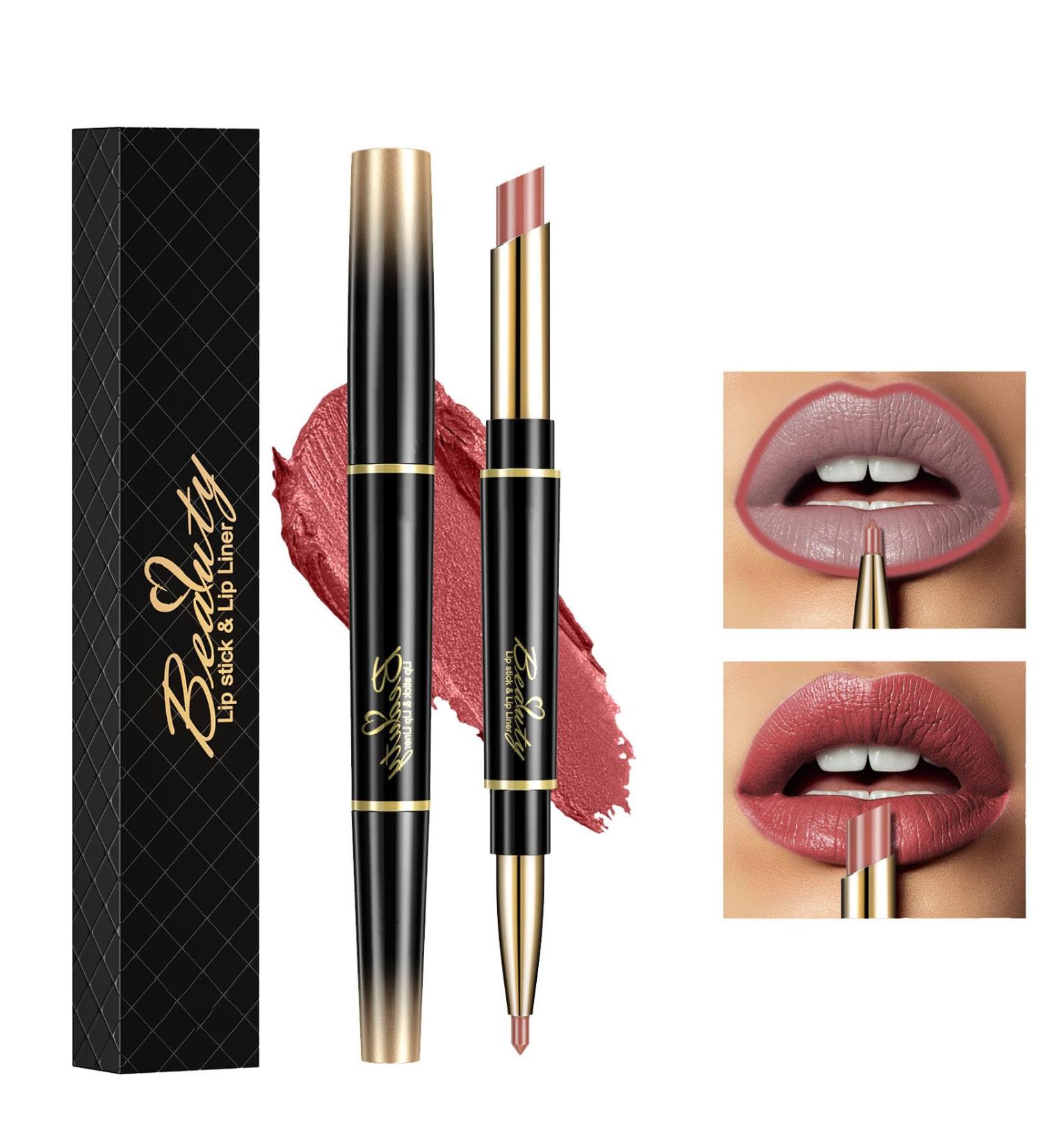 Housn 2 in 1 Double-end Lip Liner Pencil Matte Lipstick - Long-lasting Contour Makeup for Girls and Women - Non-Stick Cup Formula - 07#BeanPaste - Buy Online on GoSupps.com