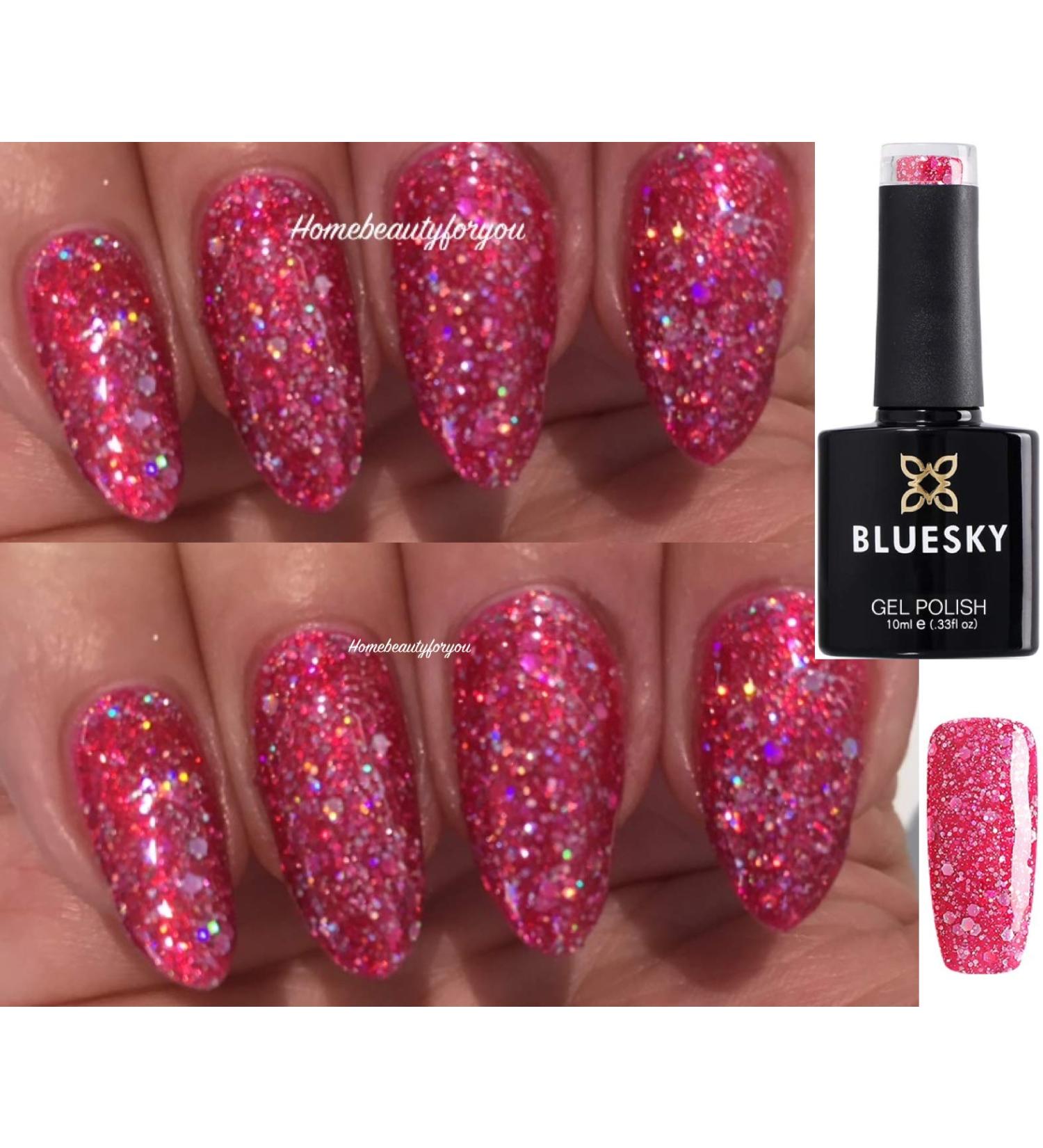 Bluesky Nail Gel Polish PINK GLITTER Hot Pink Diamond Glitter Sparkle Candy Floss BLZ05 UV LED Soak Off 10ml