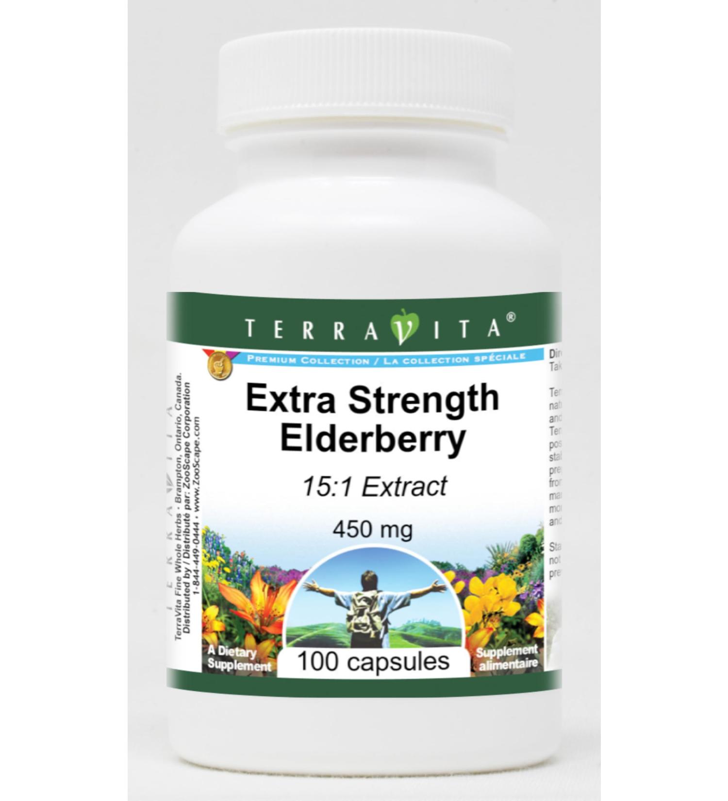 Extra Strength Elderberry 15:1 Extract - 450 mg (100 Capsules ZIN: 513324) - Buy Online on GoSupps.com