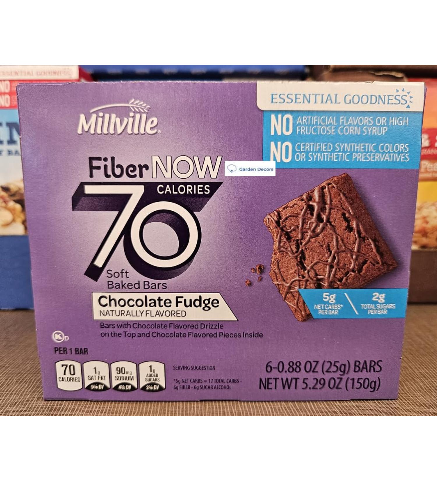 Fiber NOW Millville 70 Calories Soft Baked Bars Chocolate Fudge 5.29oz 150g