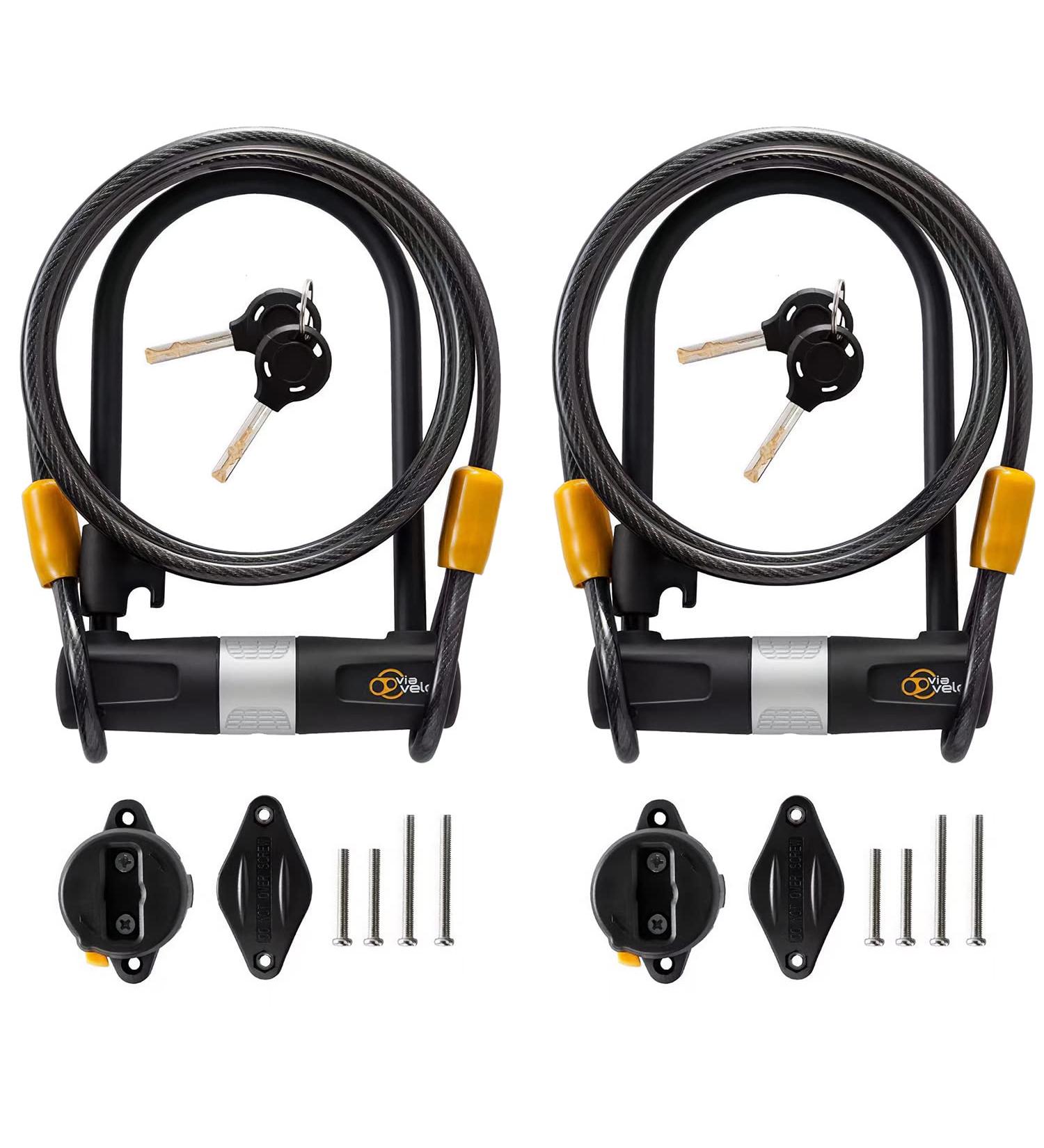 Via Velo 2 Bicycle U-Lock Set - Heavy Duty 14mm Shackle and 10mm x 1.8m Cable - Same Key System - Ideal for Road, Mountain, Folding Bike - 2 Pack - Buy Online on GoSupps.com