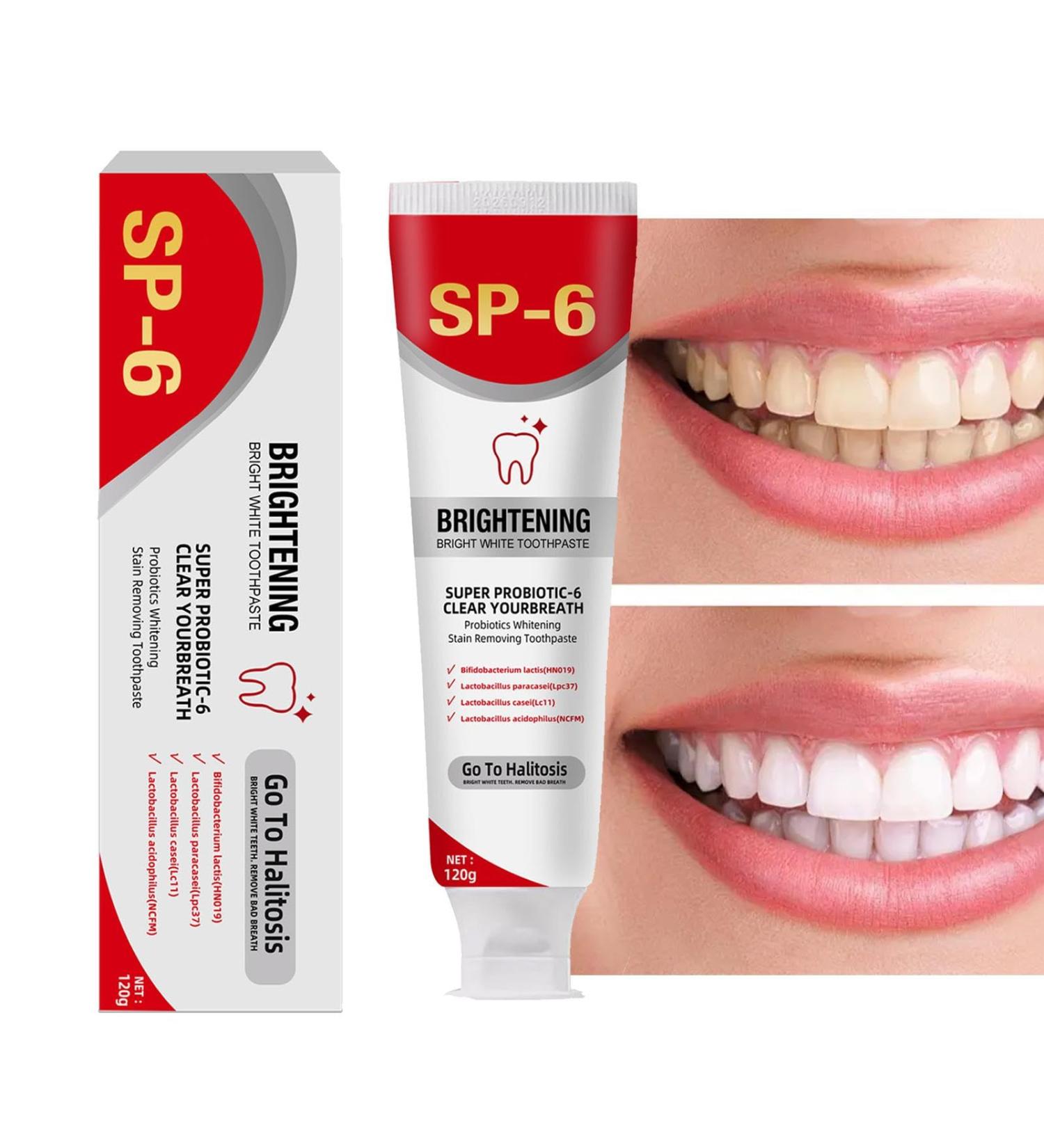  Huyeruie Probiotic Whitening Toothpaste SP-6 - Ultra Whitening Toothpaste 120G | Natural Whitening Toothpaste | Natural Toothpaste For Odour Removal For Brighter Teeth | - Buy Online on GoSupps.com