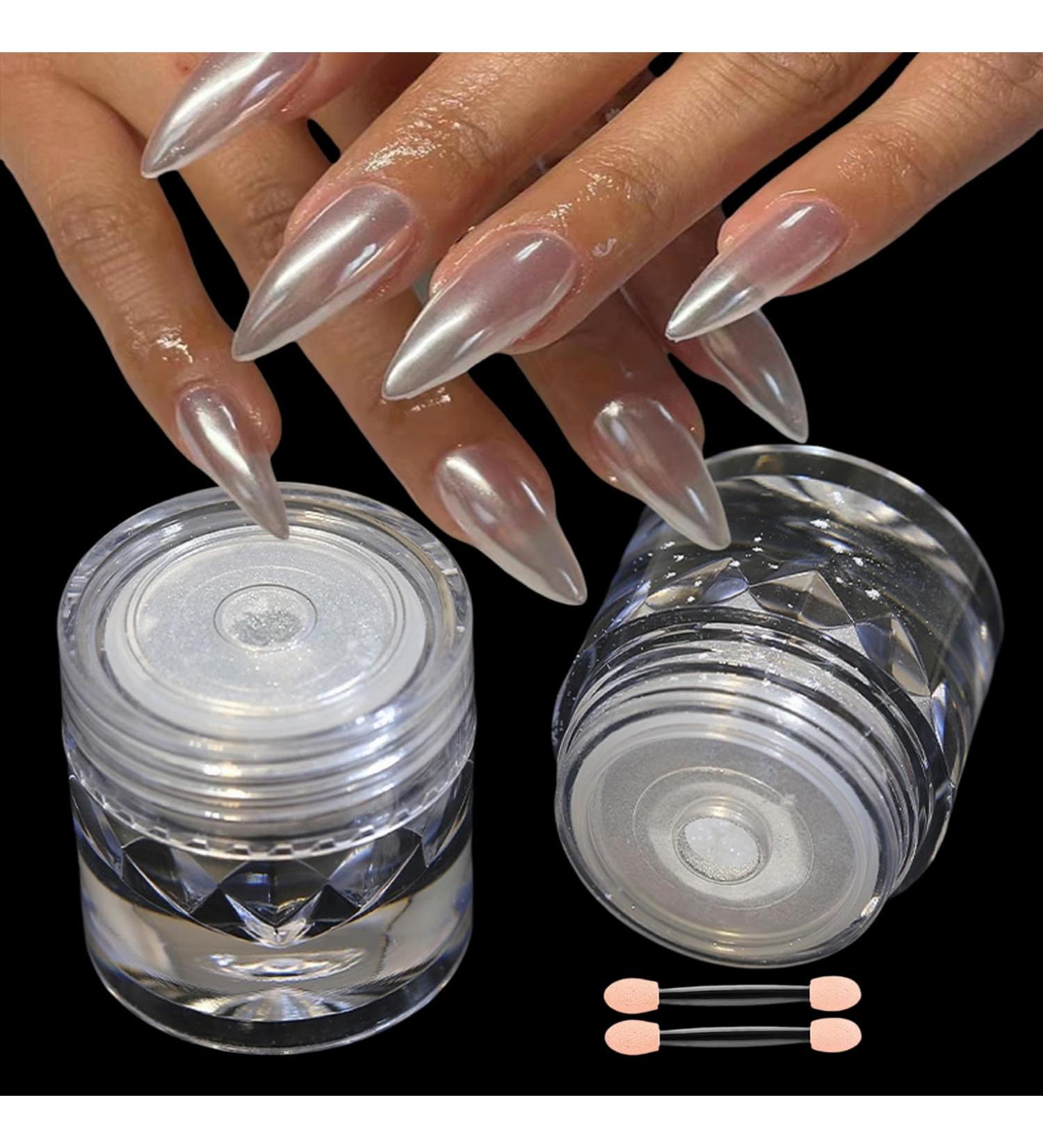 Buy 2Pcs White Chrome Nail Powder - Moonlight Pearl for Stunning Auroral Effect | Gel Nail Glitter Art Design - International Shipping Available - Buy Online on GoSupps.com